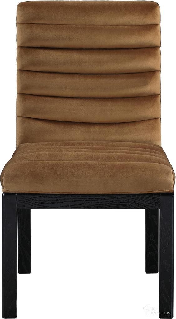 The appearance of Evelyn Velvet Dining Chair In Saddle and Black designed by Meridian in the modern / contemporary interior design. This saddle and black piece of furniture was selected by 1StopBedrooms from Evelyn Collection to add a touch of cosiness and style into your home. Sku: 902Saddle-C. Material: Velvet. Chair Type: Side Chair.