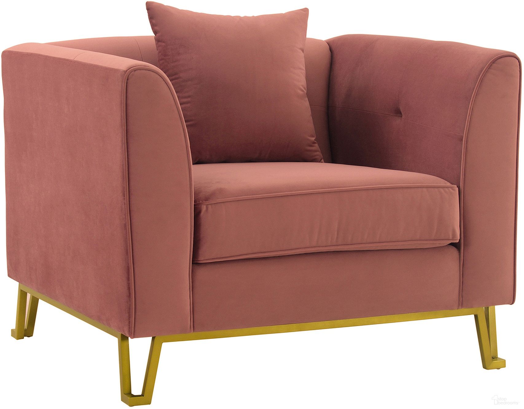 The appearance of Everest Blush Fabric Upholstered Sofa Accent Chair with Brushed Gold Legs designed by Armen Living in the modern / contemporary interior design. This blush piece of furniture was selected by 1StopBedrooms from Everest Collection to add a touch of cosiness and style into your home. Sku: LCEV1BLUSH. Material: Fabric.