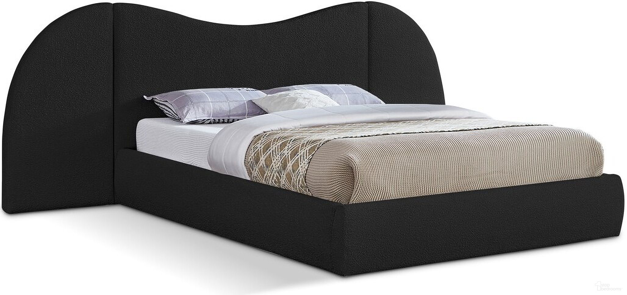 The appearance of Everest Boucle Fabric King Bed In Black designed by Meridian in the modern / contemporary interior design. This black piece of furniture  was selected by 1StopBedrooms from Everest Collection to add a touch of cosiness and style into your home. Sku: B1246Black-K Box 1/3 (Headboard / Slats);B1246Black-K Box 2/3 (Footboard / Rails / Hardware / Center Support Bar);B1246Black-K Box 3/3 (WIngs). Bed Type: Platform Bed. Bed Size: King. Material: Plywood.