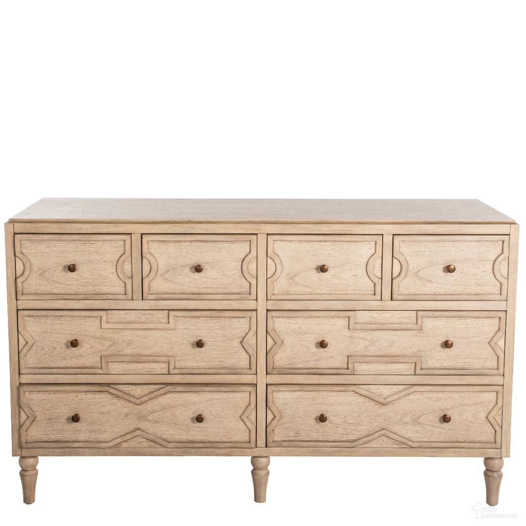 The appearance of Everest Dresser In Blonde Natural and Antique Bronze designed by Gabby in the transitional interior design. This blonde natural/antique bronze piece of furniture  was selected by 1StopBedrooms from Everest Collection to add a touch of cosiness and style into your home. Sku: SCH-170215. Material: Mindi Veneer.
