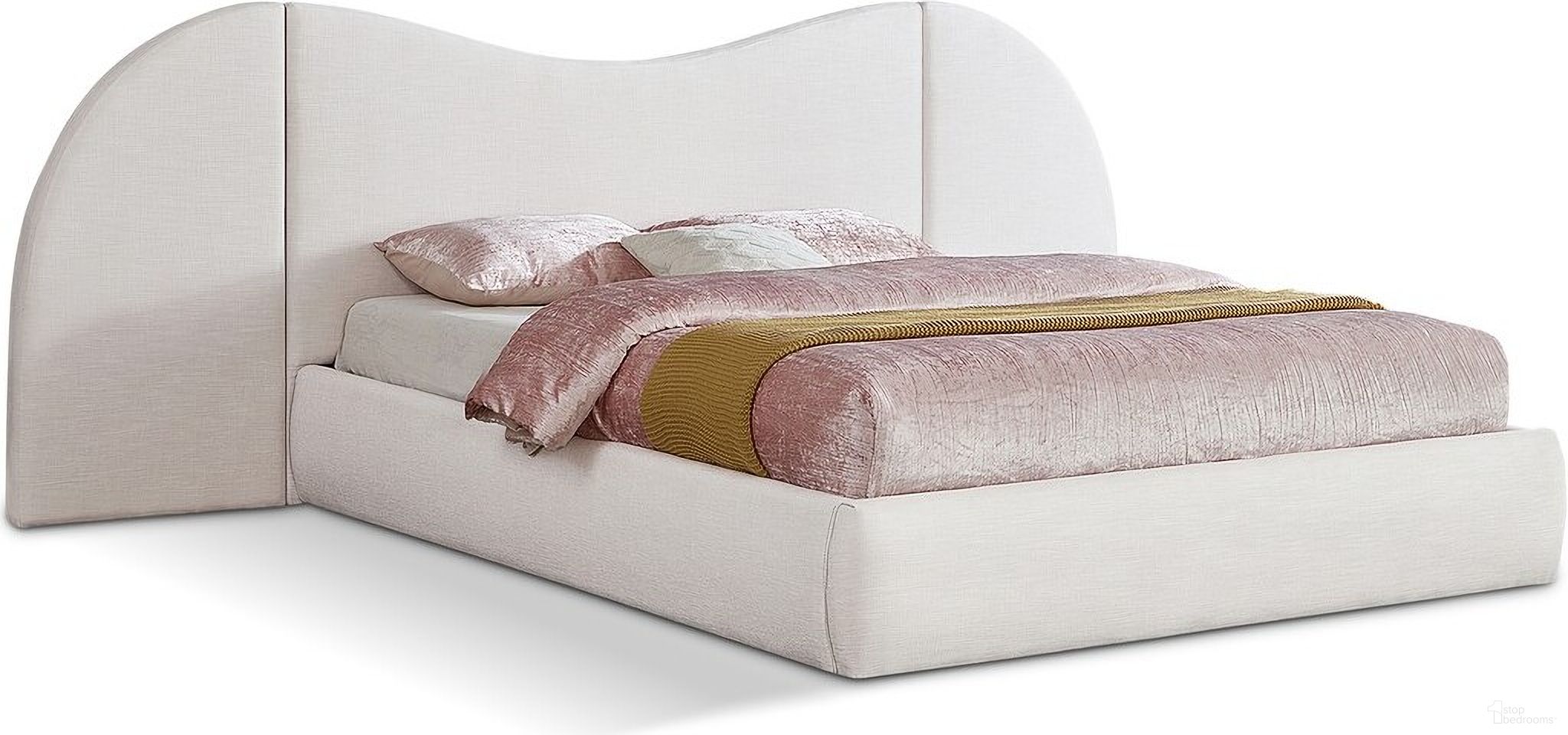 Everest Linen Textured Fabric King Bed In Cream