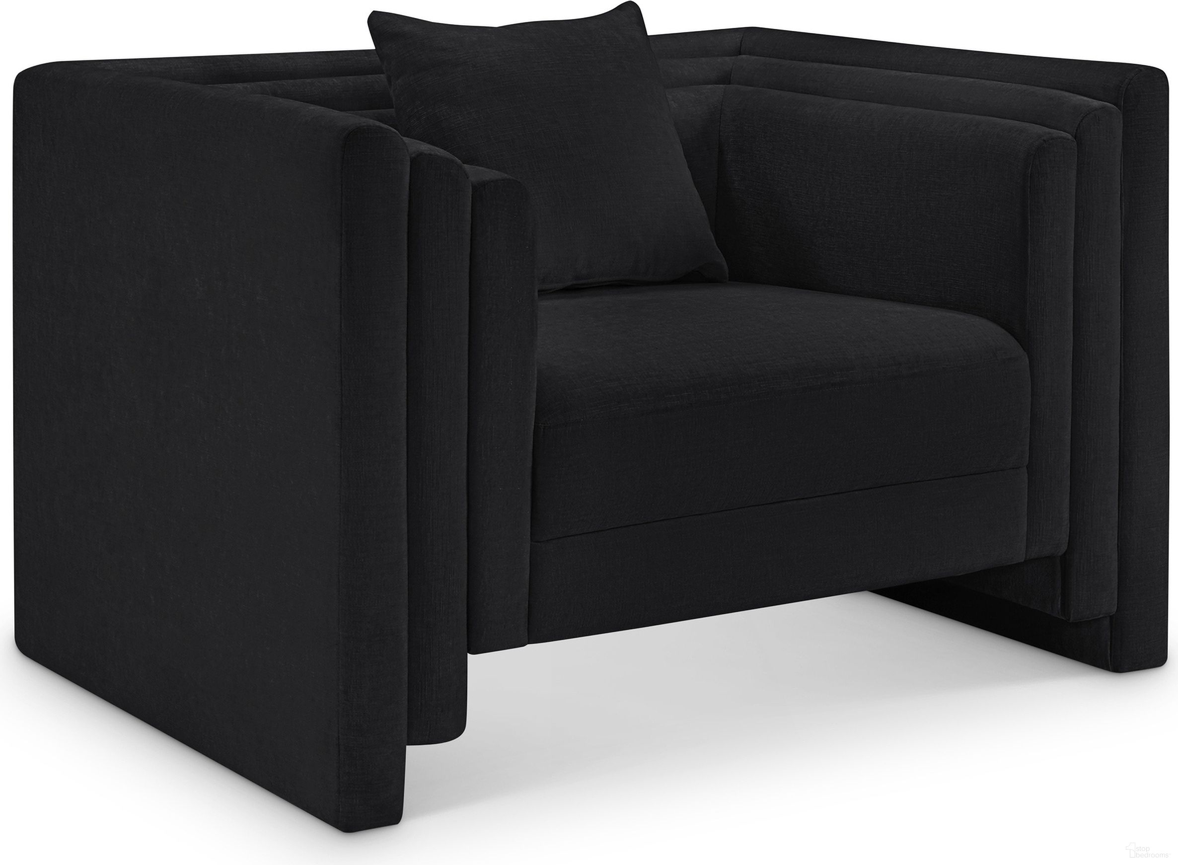 The appearance of Everett Chenille Fabric Chair In Black designed by Meridian in the modern / contemporary interior design. This black piece of furniture  was selected by 1StopBedrooms from Everett Collection to add a touch of cosiness and style into your home. Sku: 44068Black-C. Material: Chenille.