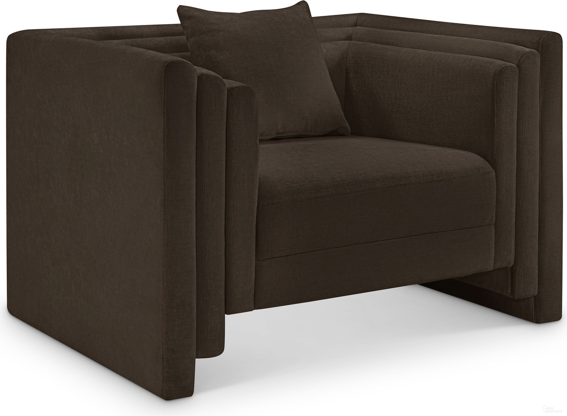 The appearance of Everett Chenille Fabric Chair In Brown designed by Meridian in the modern / contemporary interior design. This brown piece of furniture was selected by 1StopBedrooms from Everett Collection to add a touch of cosiness and style into your home. Sku: 44068Brown-C. Material: Chenille.