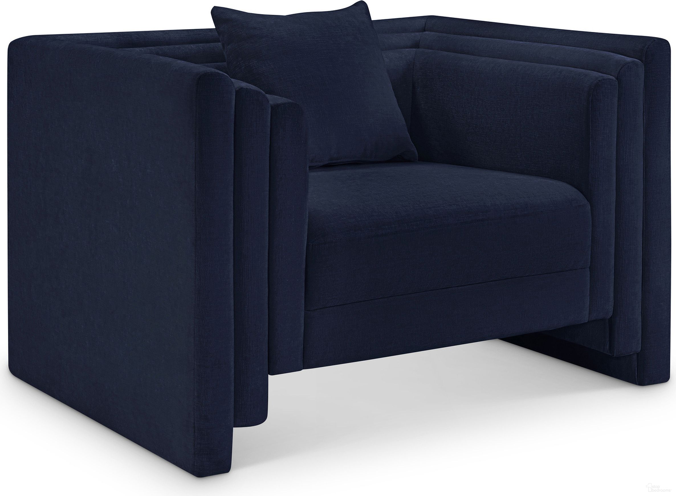 The appearance of Everett Chenille Fabric Chair In Navy designed by Meridian in the modern / contemporary interior design. This navy piece of furniture  was selected by 1StopBedrooms from Everett Collection to add a touch of cosiness and style into your home. Sku: 44068Navy-C. Material: Chenille.