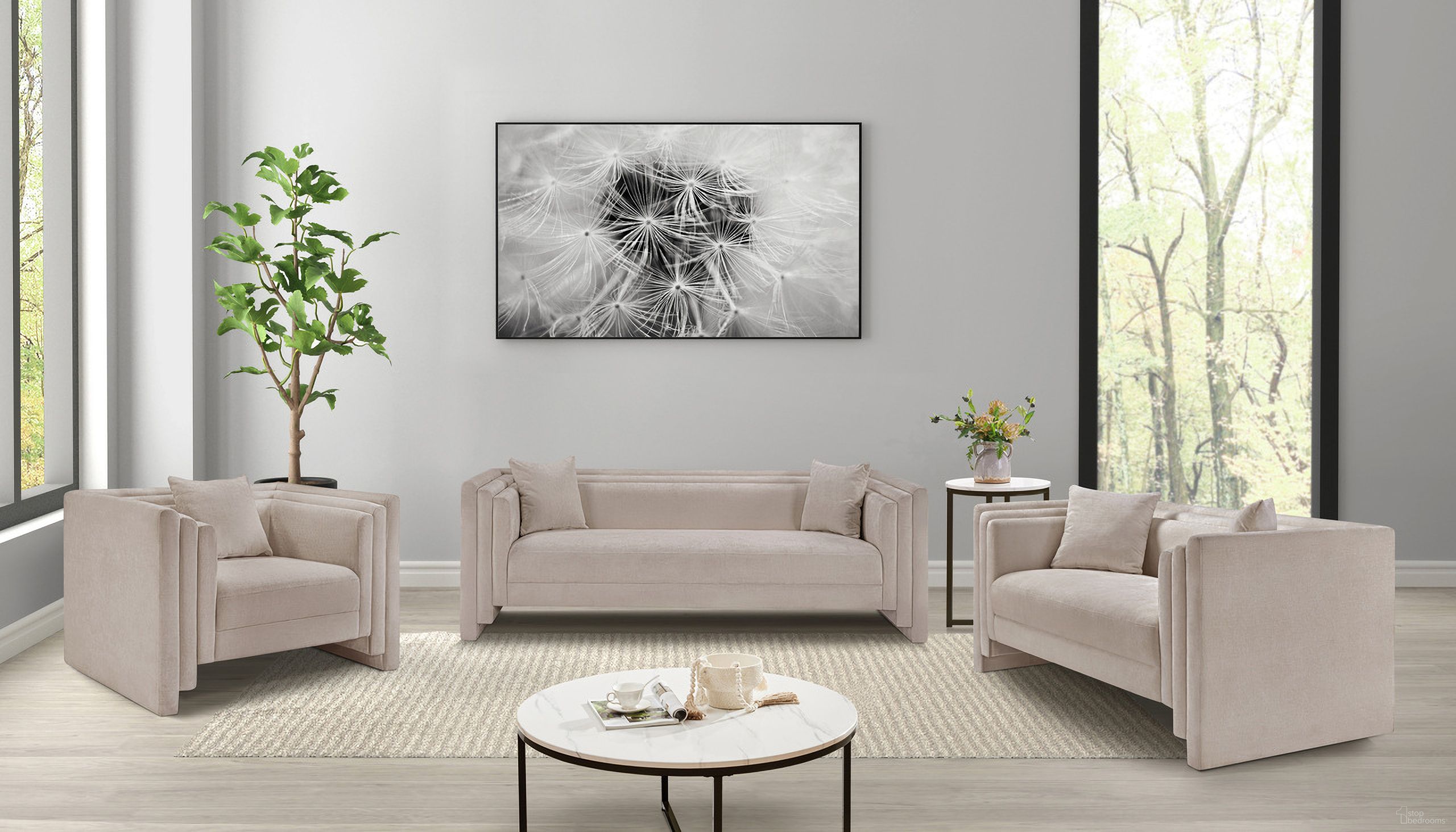 The appearance of Everett Chenille Fabric Living Room Set In Beige designed by Meridian in the modern / contemporary interior design. This beige chenille piece of furniture  was selected by 1StopBedrooms from Everett Collection to add a touch of cosiness and style into your home. Sku: 44068Beige-S;44068Beige-L. Material: Chenille.