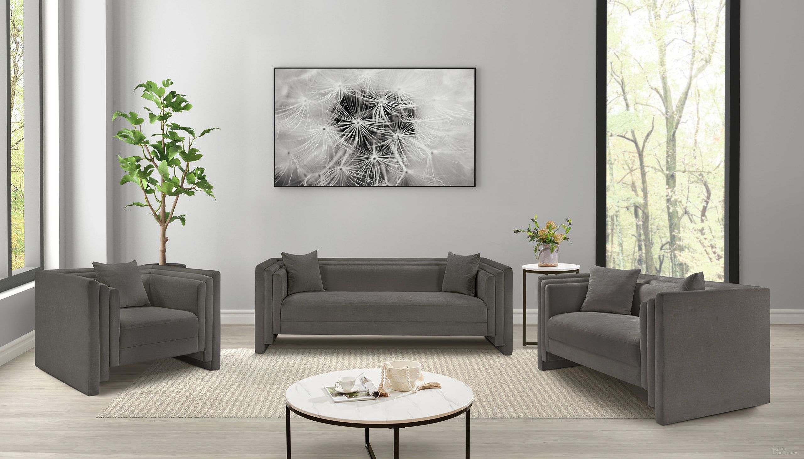 The appearance of Everett Chenille Fabric Living Room Set In Grey designed by Meridian in the modern / contemporary interior design. This grey chenille piece of furniture was selected by 1StopBedrooms from Everett Collection to add a touch of cosiness and style into your home. Sku: 44068Grey-S;44068Grey-L. Material: Chenille.