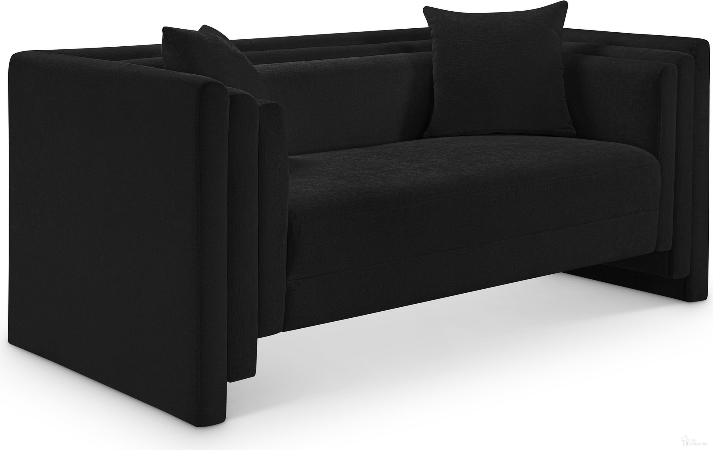 The appearance of Everett Chenille Fabric Loveseat In Black designed by Meridian in the modern / contemporary interior design. This black piece of furniture  was selected by 1StopBedrooms from Everett Collection to add a touch of cosiness and style into your home. Sku: 44068Black-L. Material: Chenille.