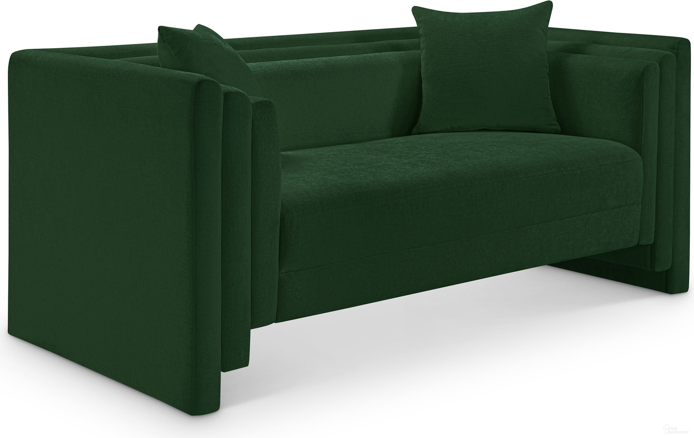 The appearance of Everett Chenille Fabric Loveseat In Green designed by Meridian in the modern / contemporary interior design. This green piece of furniture  was selected by 1StopBedrooms from Everett Collection to add a touch of cosiness and style into your home. Sku: 44068Green-L. Material: Chenille.