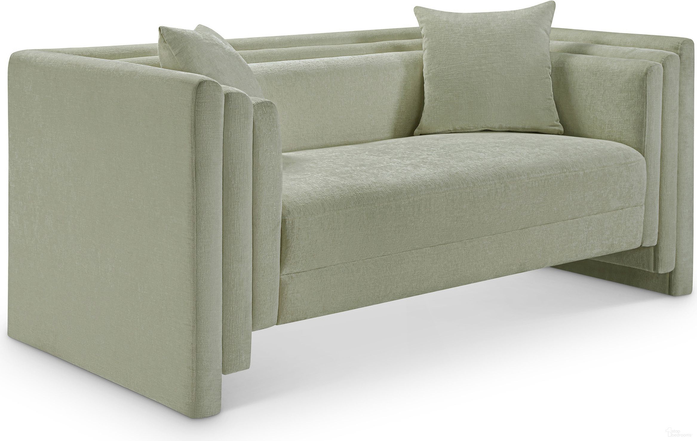 The appearance of Everett Chenille Fabric Loveseat In Mint designed by Meridian in the modern / contemporary interior design. This mint piece of furniture  was selected by 1StopBedrooms from Everett Collection to add a touch of cosiness and style into your home. Sku: 44068Mint-L. Material: Chenille.