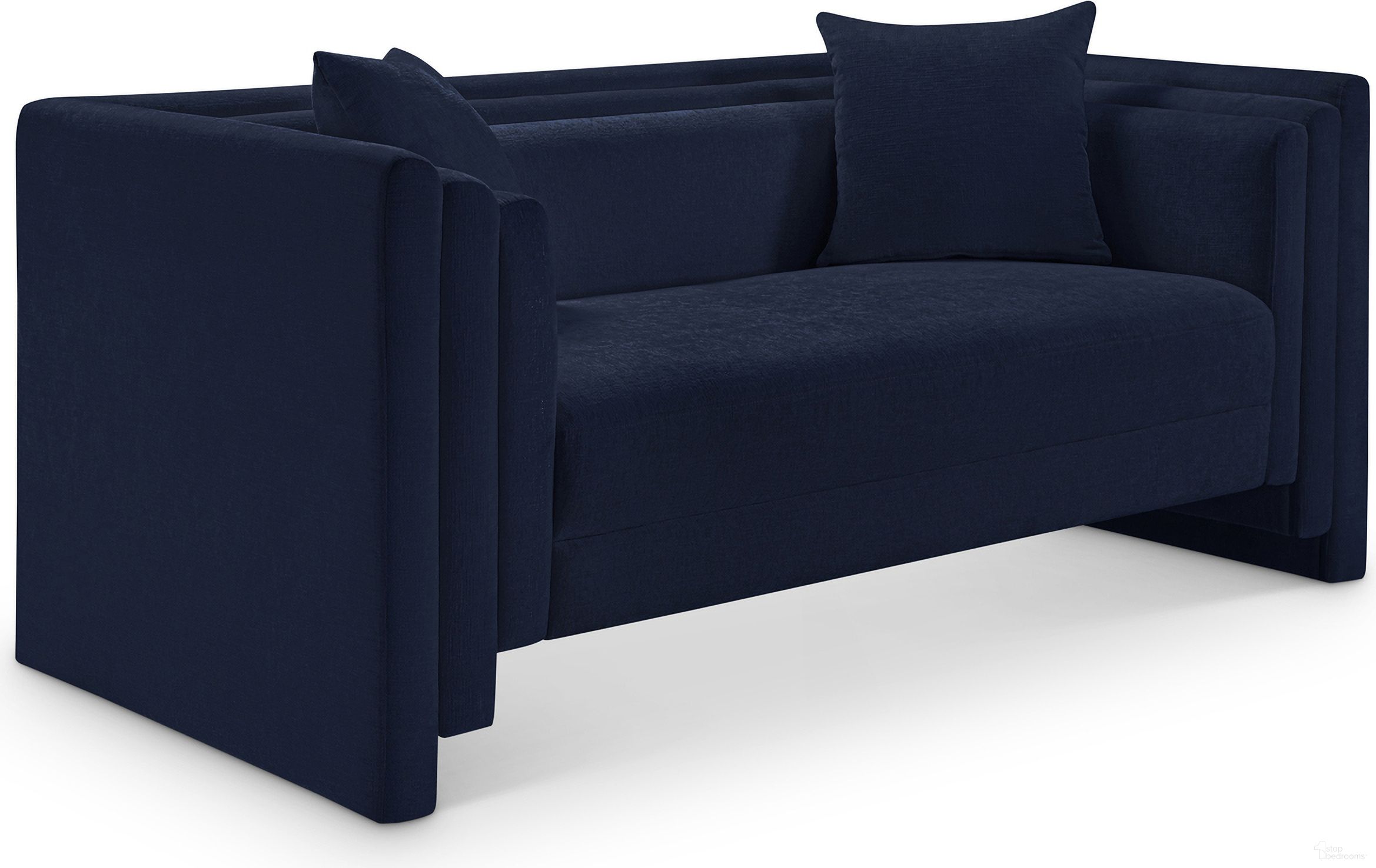 The appearance of Everett Chenille Fabric Loveseat In Navy designed by Meridian in the modern / contemporary interior design. This navy piece of furniture  was selected by 1StopBedrooms from Everett Collection to add a touch of cosiness and style into your home. Sku: 44068Navy-L. Material: Chenille.