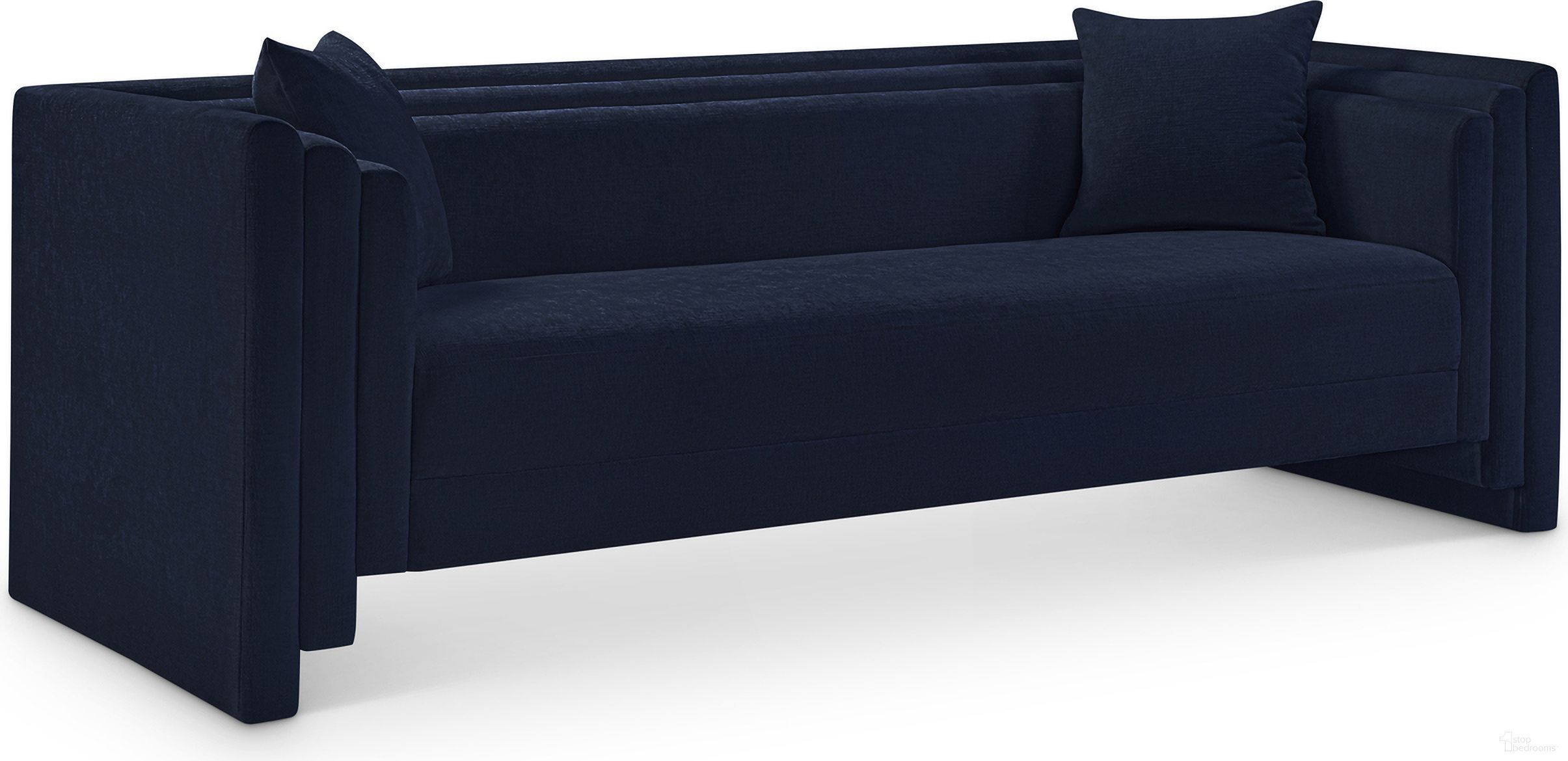 The appearance of Everett Chenille Fabric Sofa In Navy designed by Meridian in the modern / contemporary interior design. This navy piece of furniture was selected by 1StopBedrooms from Everett Collection to add a touch of cosiness and style into your home. Sku: 44068Navy-S. Material: Chenille.