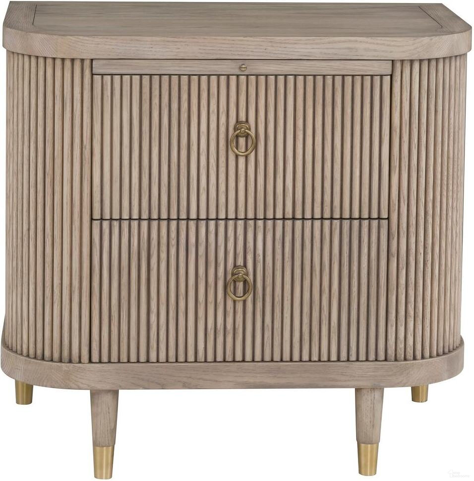 The appearance of Everett Demilune Nightstand In Biscotti designed by Fairfield Chair in the modern / contemporary interior design. This biscotti piece of furniture  was selected by 1StopBedrooms from Everett Collection to add a touch of cosiness and style into your home. Sku: 8030-BS. Material: Solid Oak.
