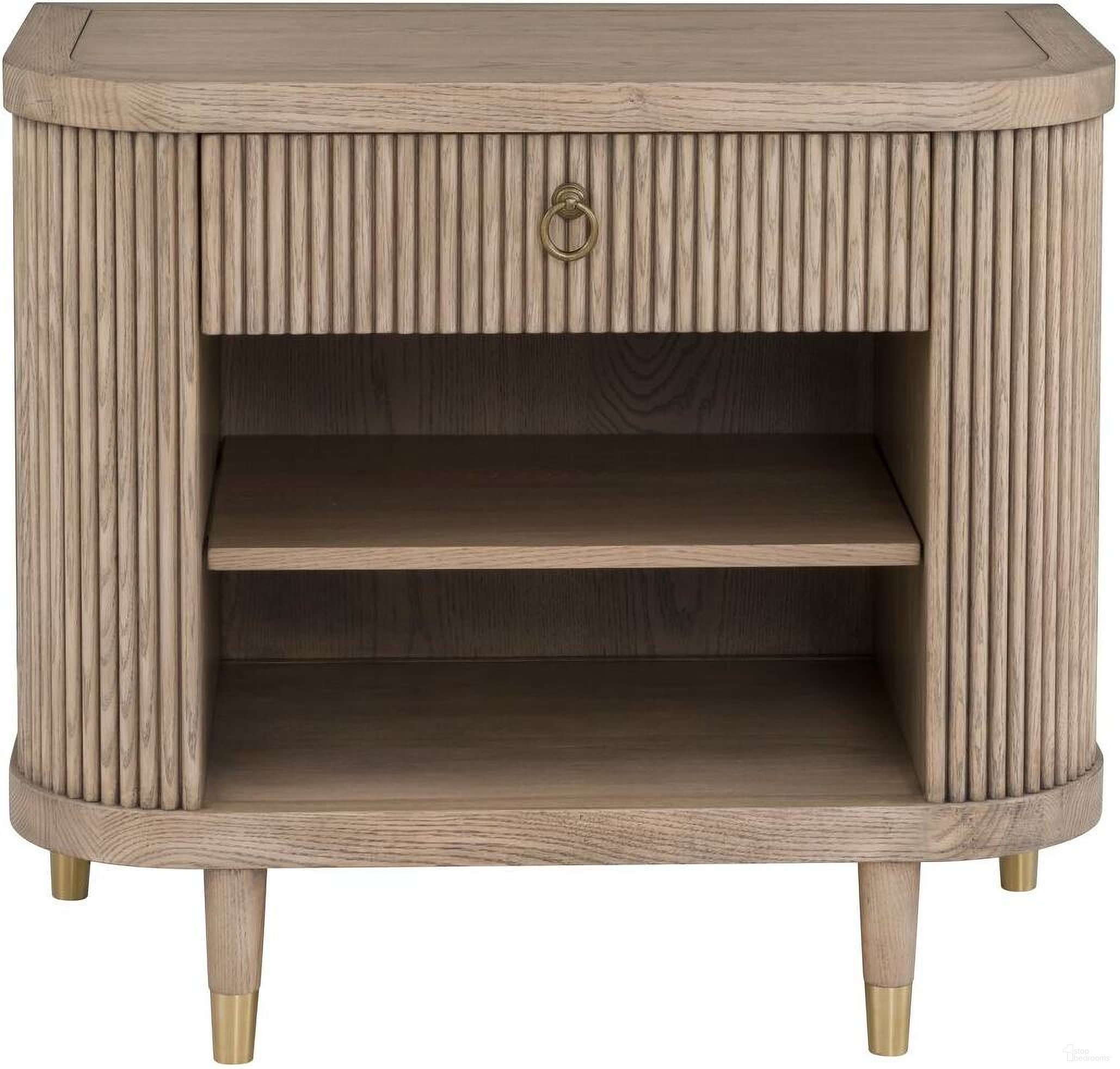 The appearance of Everett Demilune Nightstand In Biscotti designed by Fairfield Chair in the modern / contemporary interior design. This biscotti piece of furniture  was selected by 1StopBedrooms from Everett Collection to add a touch of cosiness and style into your home. Sku: 8030-SN. Material: Solid Oak.