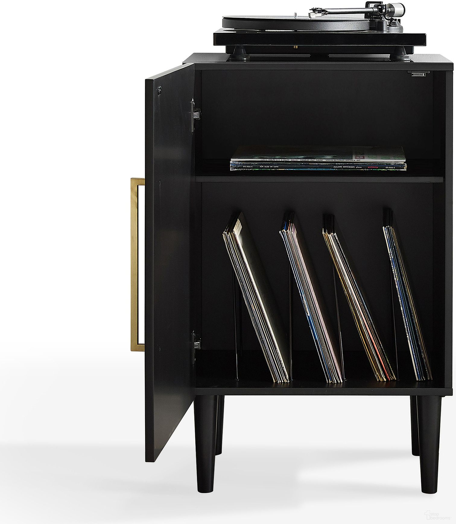 The appearance of Everett Record Player Stand In Matte Black designed by Crosley Brands in the transitional interior design. This matte black piece of furniture was selected by 1StopBedrooms from Everett Collection to add a touch of cosiness and style into your home. Sku: CF1104-MB. Material: MDF.
