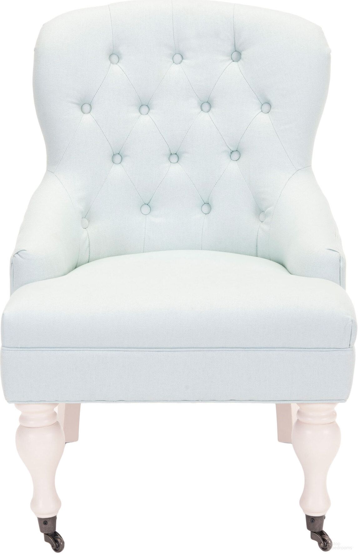 The appearance of Everly Robins Egg Blue and Ivory Tufted Arm Chair designed by Safavieh in the traditional interior design. This blue piece of furniture was selected by 1StopBedrooms from Everly Collection to add a touch of cosiness and style into your home. Sku: MCR4544B. Material: Wood.