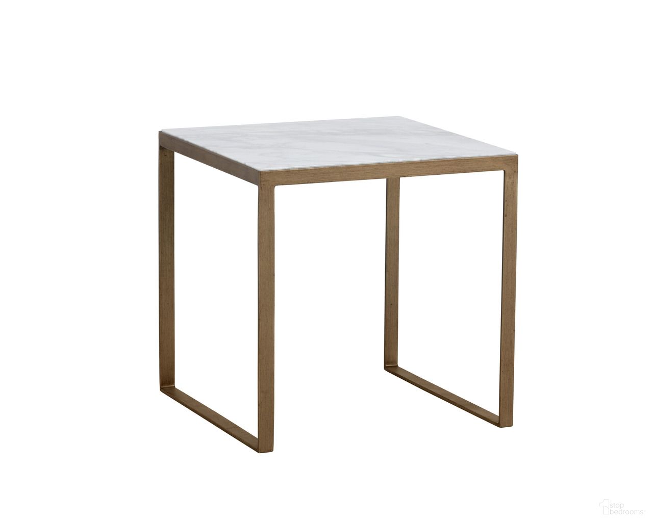 Evert End Table In Antique Brass and White