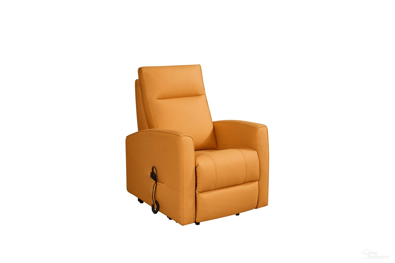 The appearance of Everyday Calessin Leather Power Recliner Lift Chair In Chestnut Orange designed by Klaussner Home Furnishings in the modern / contemporary interior design. This chestnut orange piece of furniture  was selected by 1StopBedrooms from Everyday Collection to add a touch of cosiness and style into your home. Sku: BC8107-833. Material: PU.