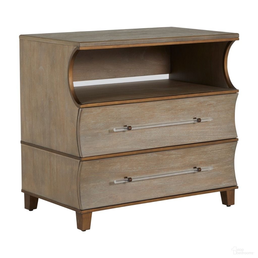 The appearance of Evonne Nightstand In Cerused Natural Grey and Antique Bronze designed by Gabby in the transitional interior design. This cerused natural grey/antique bronze piece of furniture  was selected by 1StopBedrooms from Evonne Collection to add a touch of cosiness and style into your home. Sku: SCH-168210. Material: Mindi Veneer.