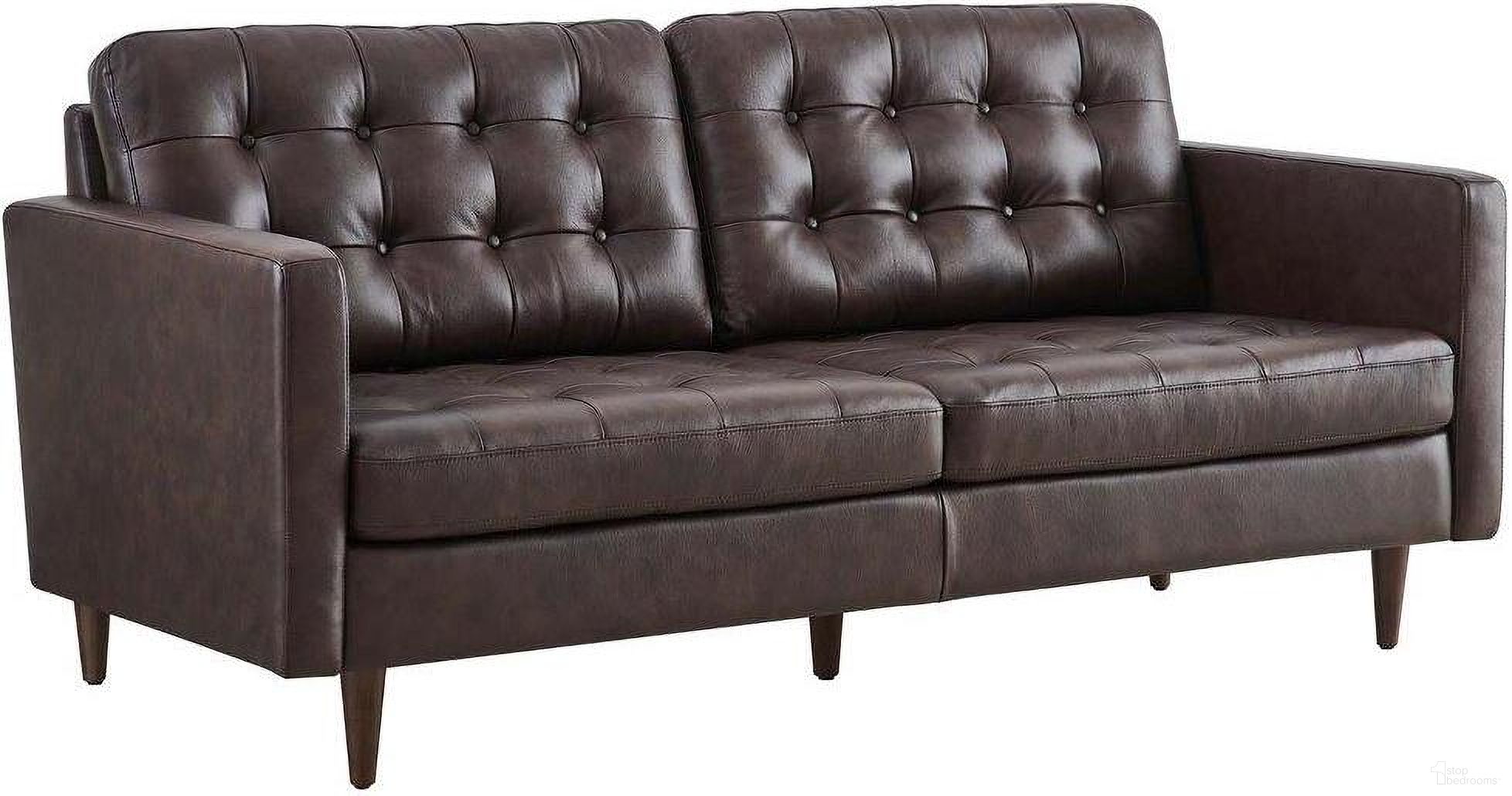 The appearance of Exalt Brown Tufted Vegan Leather Sofa designed by Modway in the modern / contemporary interior design. This brown piece of furniture  was selected by 1StopBedrooms from Exalt Collection to add a touch of cosiness and style into your home. Sku: EEI-6099-BRN. Material: Leather.