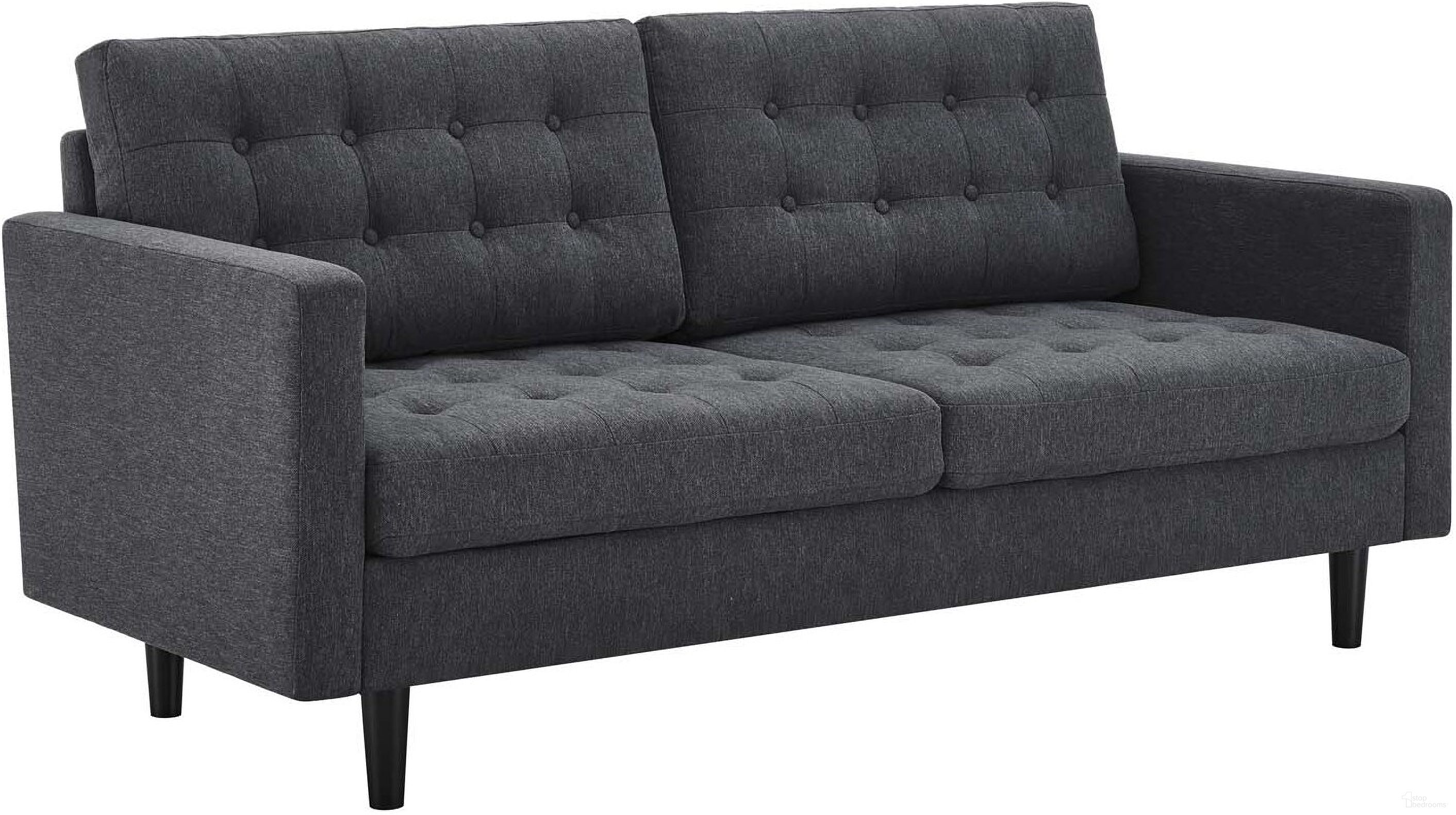 The appearance of Exalt Tufted Fabric Sofa In Charcoal designed by Modway in the modern / contemporary interior design. This charcoal piece of furniture was selected by 1StopBedrooms from Exalt Collection to add a touch of cosiness and style into your home. Sku: EEI-4445-CHA. Material: Polyester.