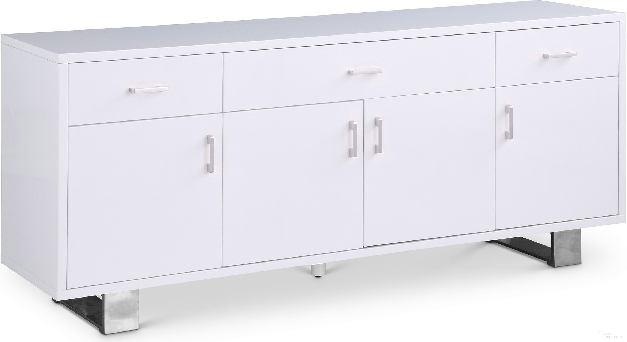 Excel Lacquer Sideboard/Buffet In White and Chrome