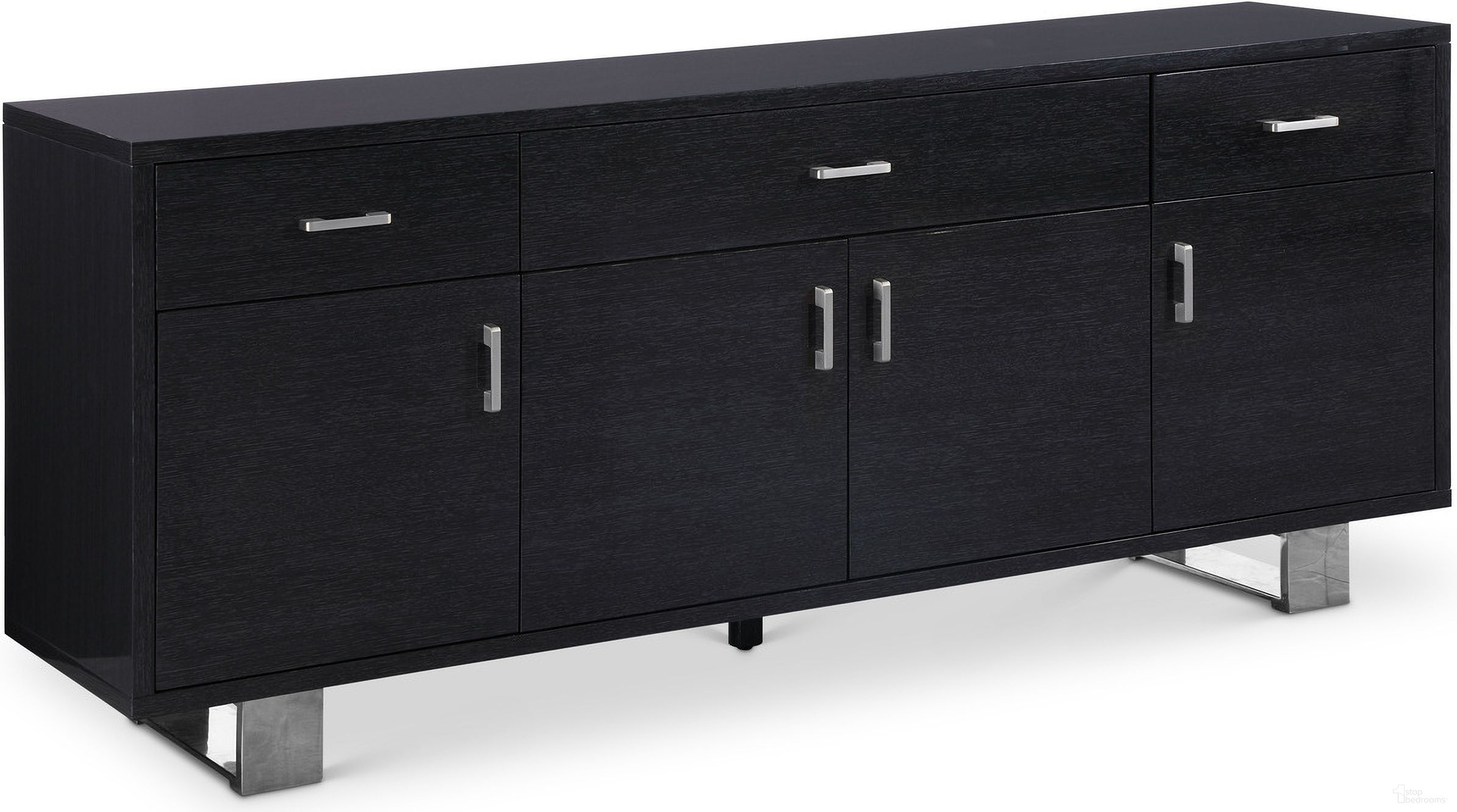 Excel Oak Veneer Lacquer Sideboard/Buffet In Grey and Chrome