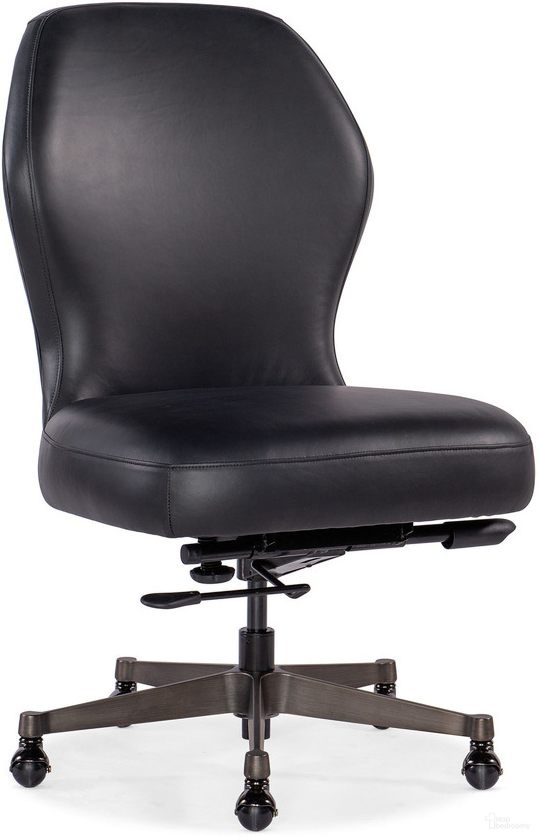 The appearance of Executive Swivel Tilt Chair In Black designed by Hooker in the transitional interior design. This black piece of furniture was selected by 1StopBedrooms from EC Collection to add a touch of cosiness and style into your home. Sku: EC370-099. Material: Leather.