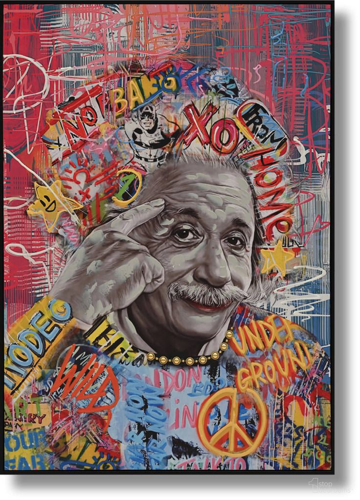 Expressive Einstein Urban Graffiti Pop Canvas Wall Art In Multi