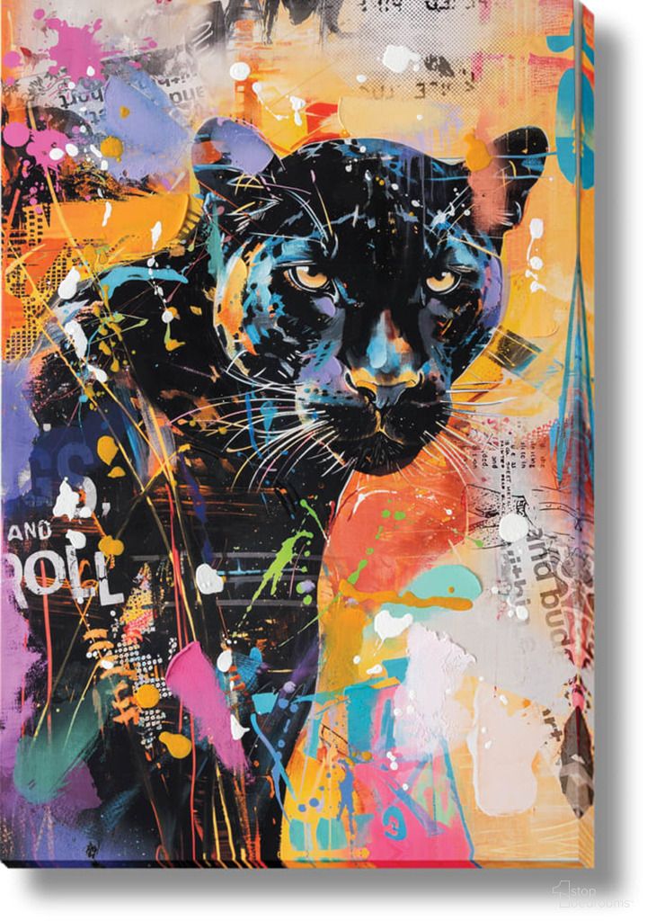 Expressive Electrified Urban Panther Canvas Wall Art In Multi
