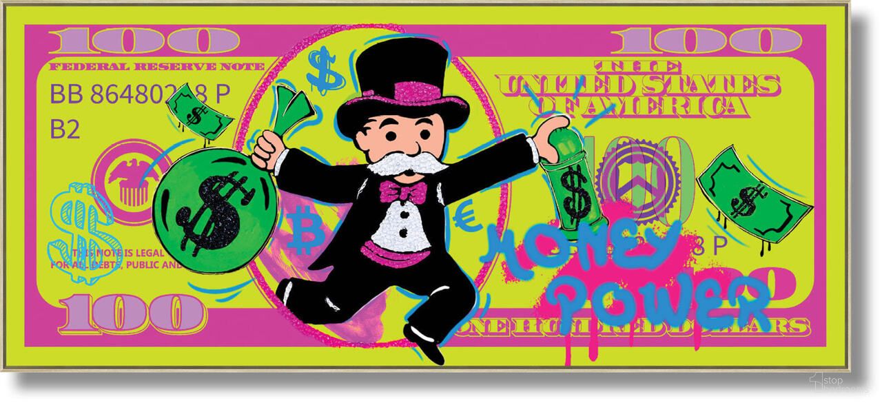 Expressive Money Power Mixed Media Art Wall Art In Multi