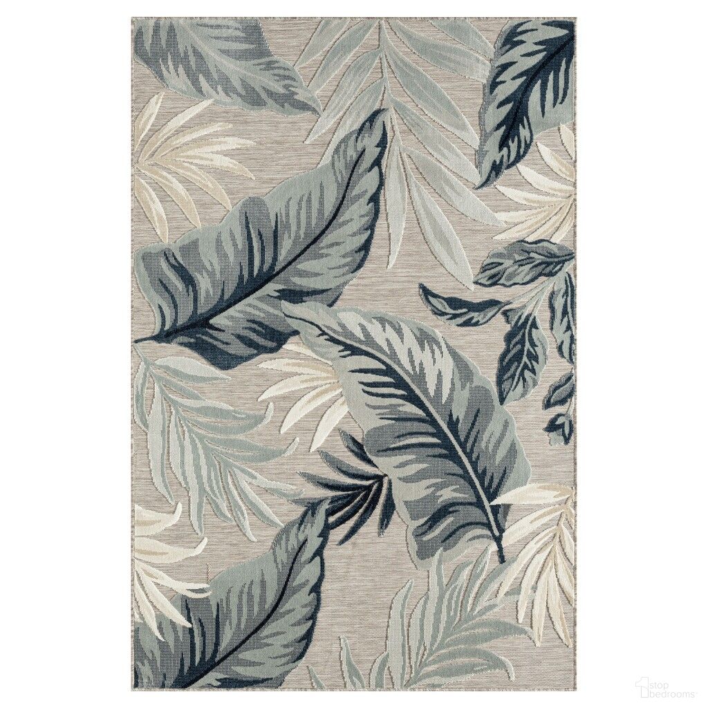 Eyrie 5' x 7' Juneau Palm Leaf Indoor/Outdoor Area Rug In Beige and Gray