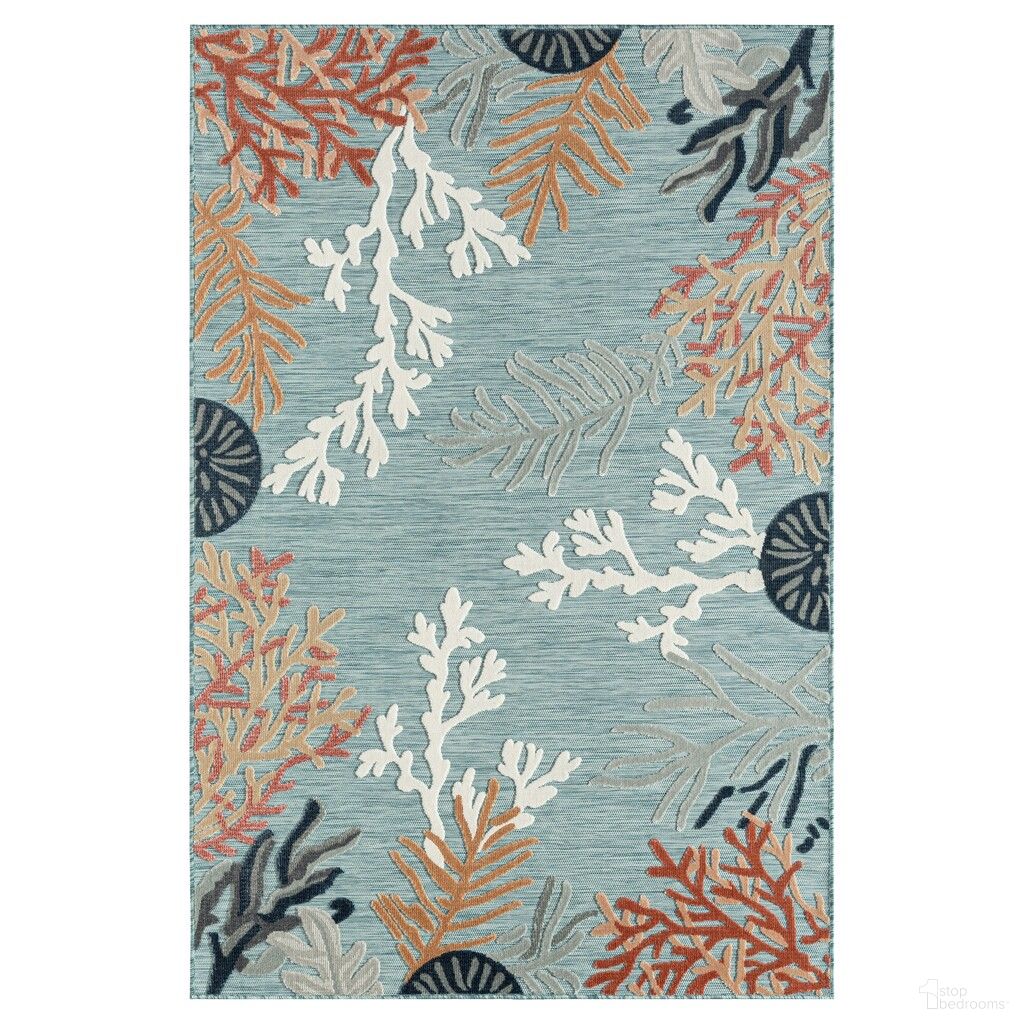 Eyrie 7'9" x 9'9" Kassandra Coral Indoor/Outdoor Area Rug In Blue and Beige