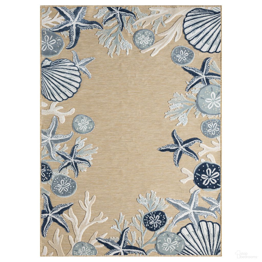 Eyrie 7'9" x 9'9" Kenya Coral Indoor/Outdoor Area Rug In Beige and Blue
