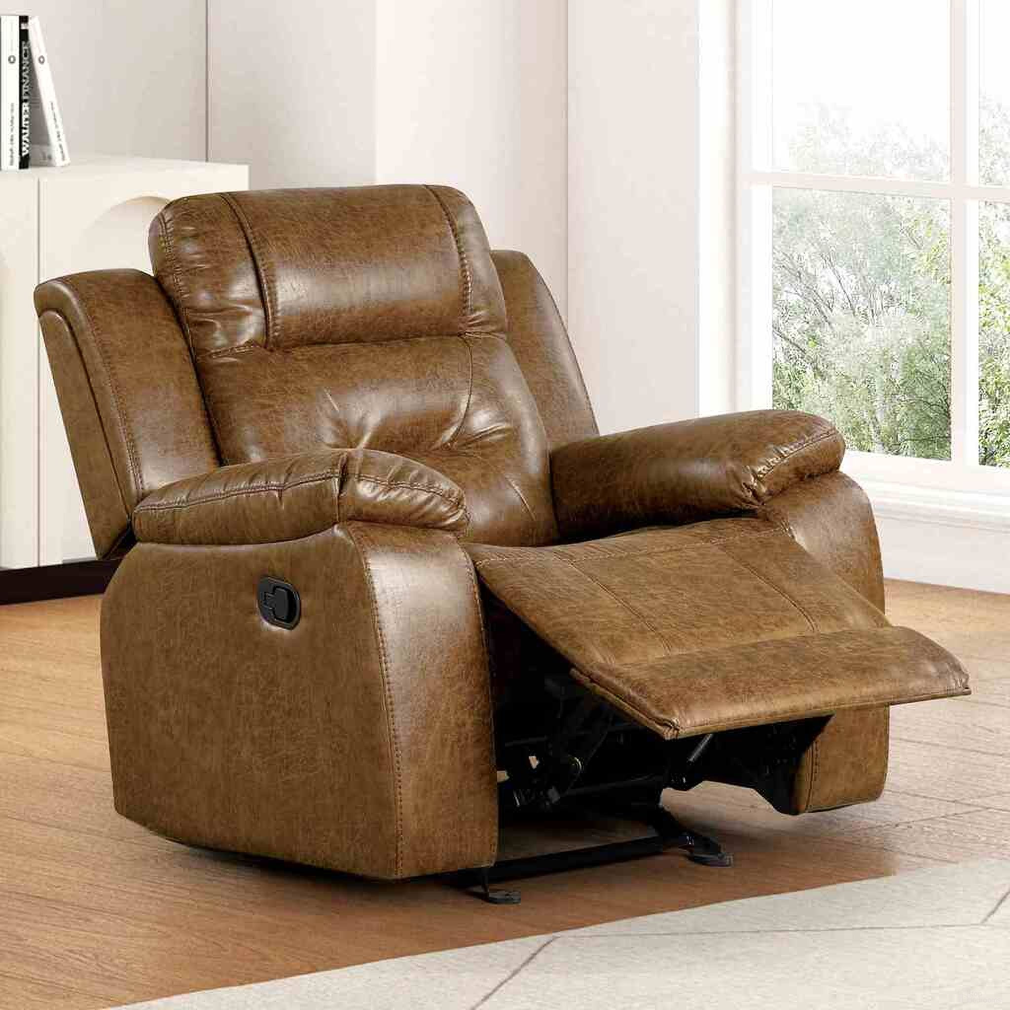 The appearance of Ezekius Manual Recliner In Brown designed by Furniture of America in the transitional interior design. This brown piece of furniture was selected by 1StopBedrooms from Ezekius Collection to add a touch of cosiness and style into your home. Sku: FM6011BR-CH-M. Material: Leather.