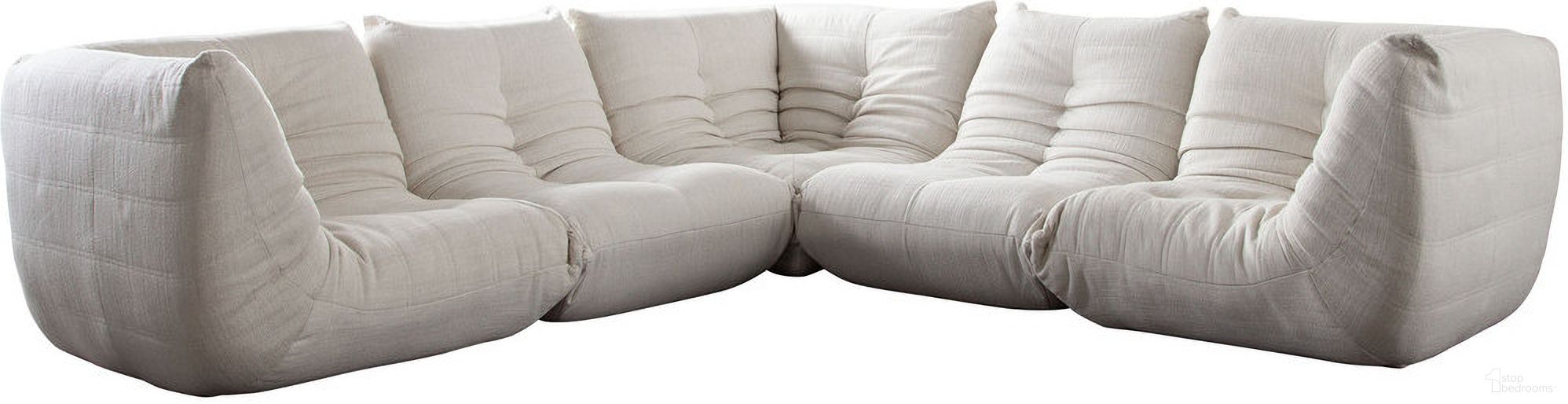 The appearance of Ezra 5PC Corner Sectional In Cream Fabric designed by Diamond Sofa in the modern / contemporary interior design. This cream piece of furniture was selected by 1StopBedrooms from Ezra Collection to add a touch of cosiness and style into your home. Sku: EZRASCCM;EZRAACCM;EZRASCCM;EZRAACCM;EZRASCCM. Material: Fabric. Layout: L-Shape.
