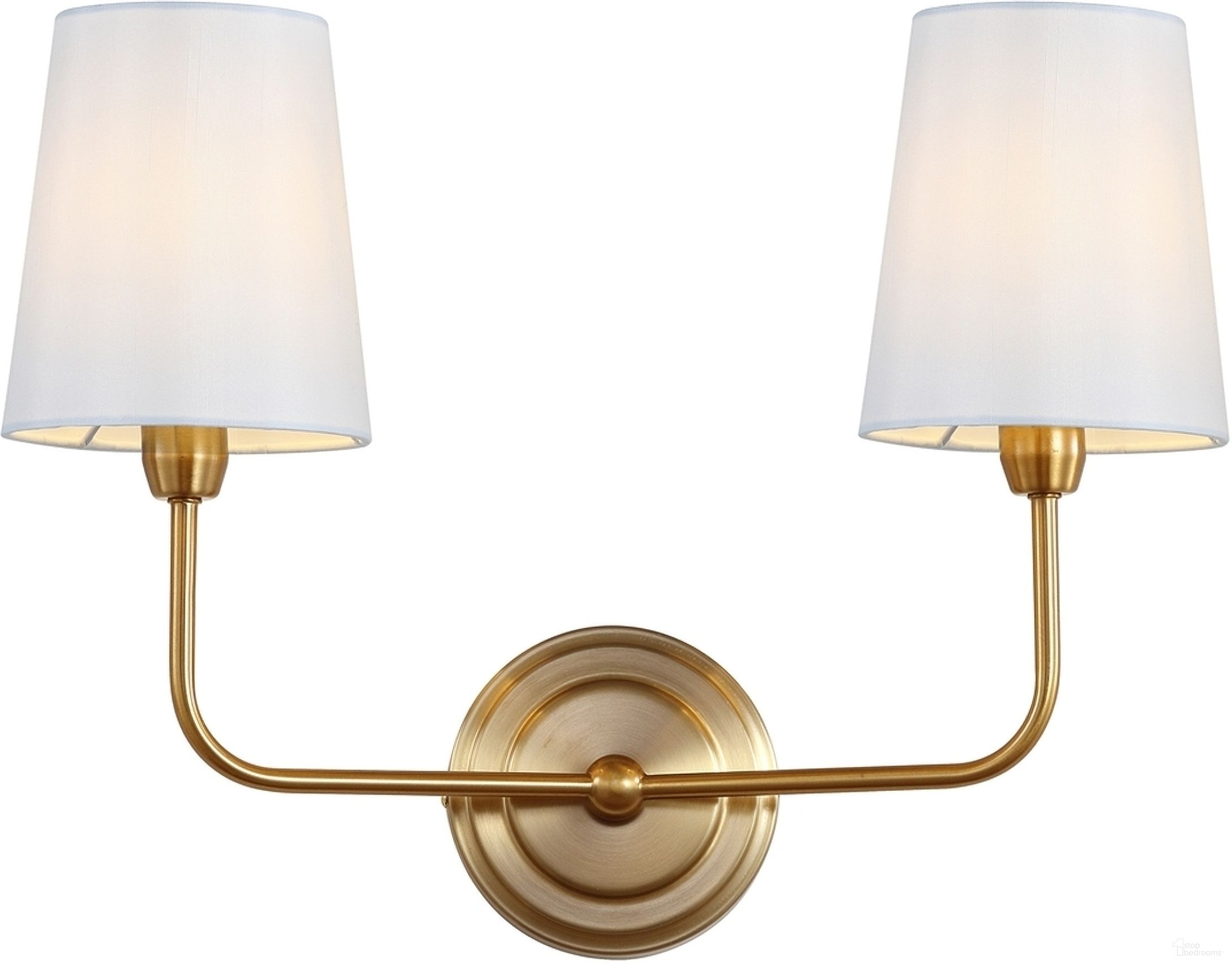 The appearance of Ezra Brass Gold Two Light Wall Sconce designed by Safavieh in the modern / contemporary interior design. This gold piece of furniture  was selected by 1StopBedrooms from Safavieh SCN Collection to add a touch of cosiness and style into your home. Sku: SCN4015A. Material: Brass.