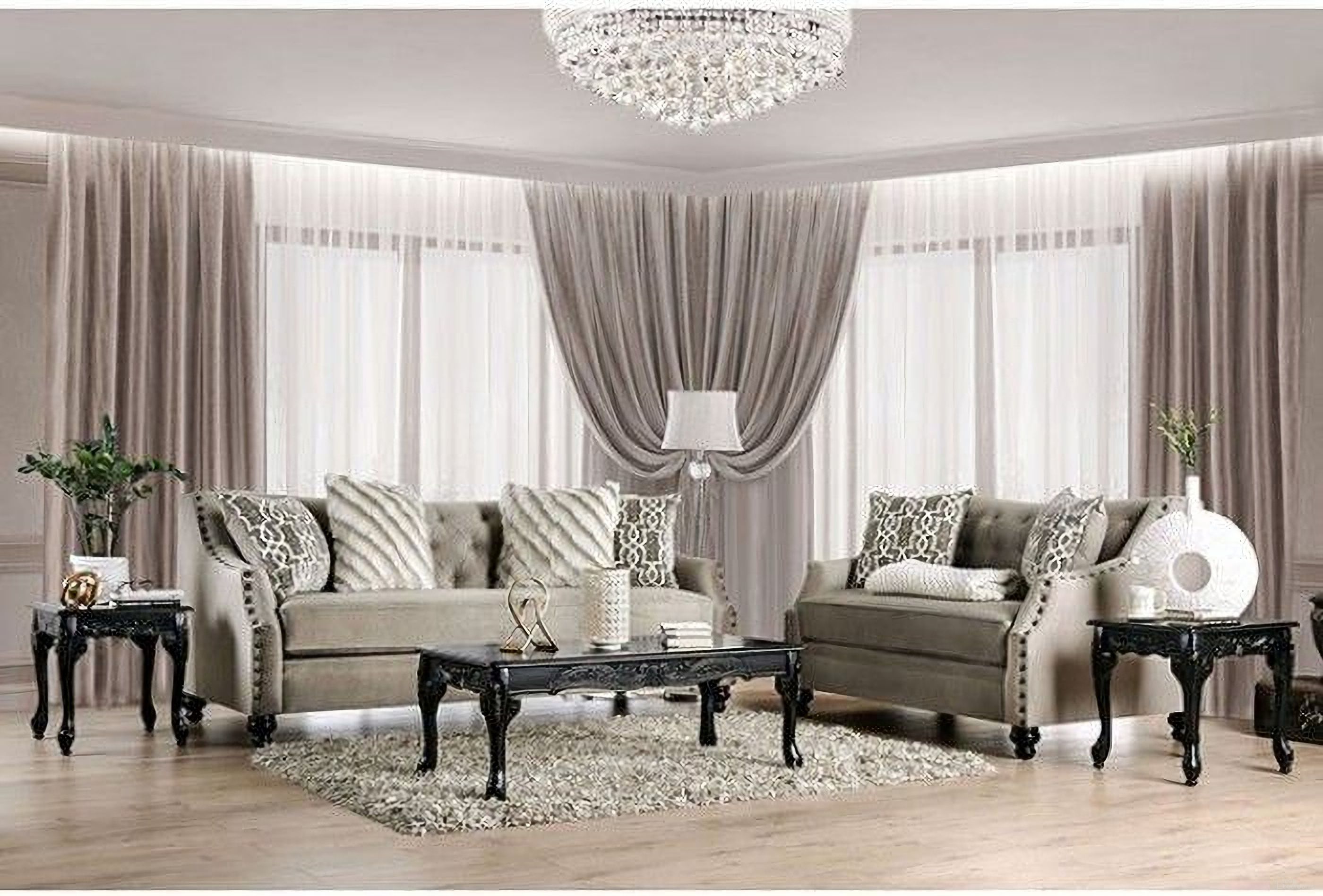 The appearance of Ezrin Light Brown Living Room Set designed by Furniture of America in the transitional interior design. This brown piece of furniture  was selected by 1StopBedrooms from Ezrin Collection to add a touch of cosiness and style into your home. Sku: SM2668-SF;SM2668-LV. Material: Chenille.