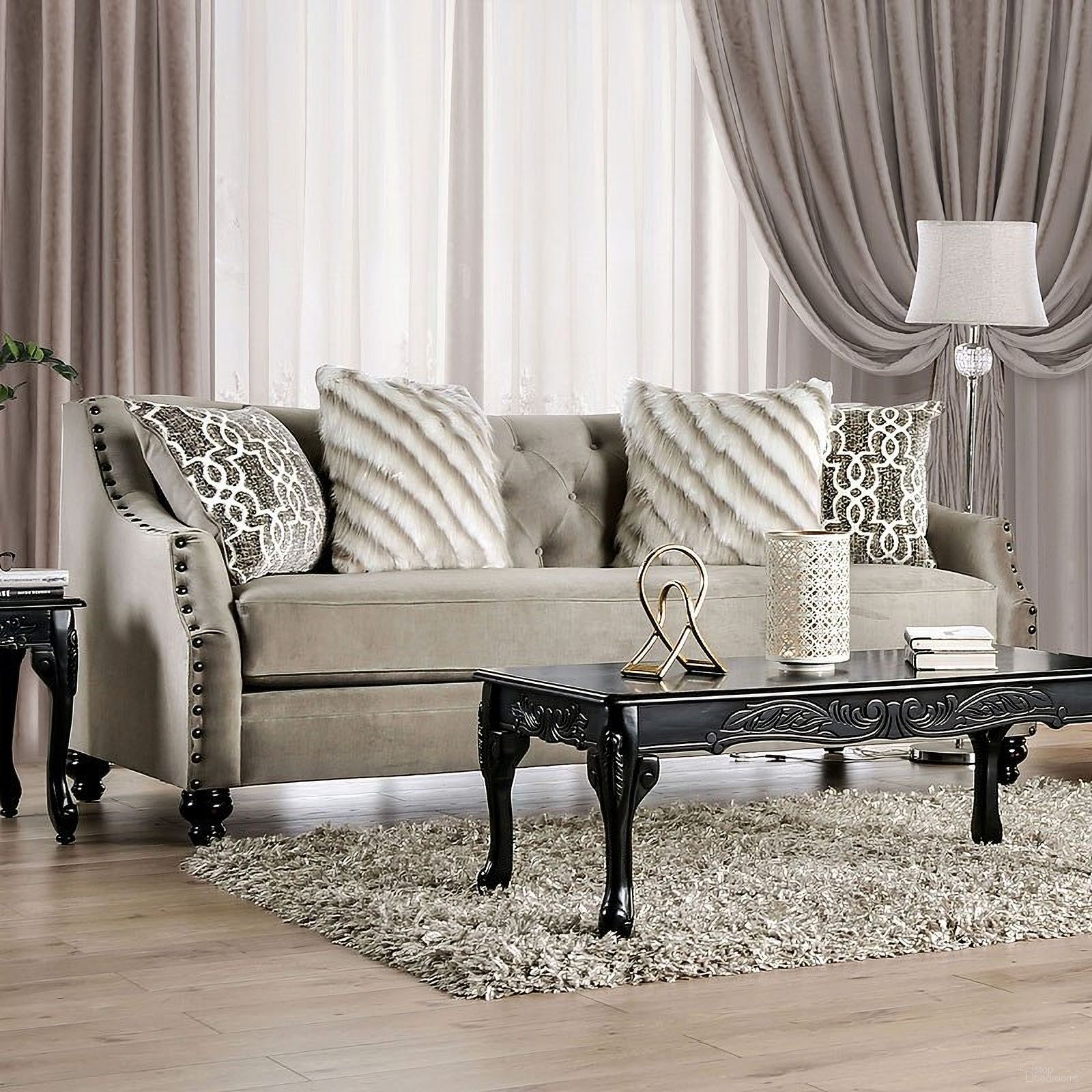 The appearance of Ezrin Light Brown Sofa designed by Furniture of America in the transitional interior design. This brown piece of furniture was selected by 1StopBedrooms from Ezrin Collection to add a touch of cosiness and style into your home. Sku: SM2668-SF. Material: Chenille.