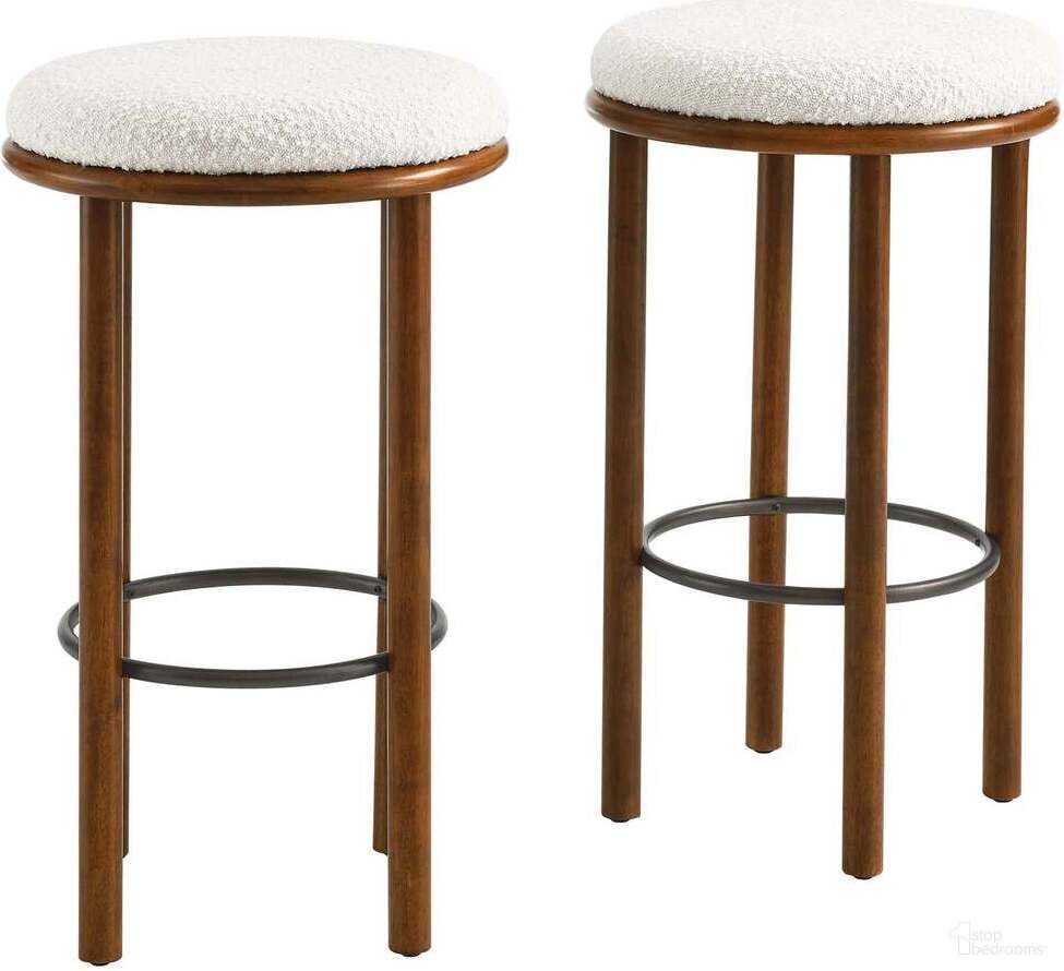 Fable Boucle Fabric Bar Stool Set of 2 In Walnut and Ivory