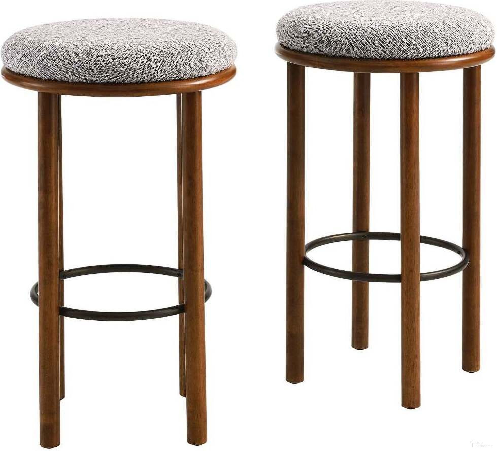 Fable Boucle Fabric Bar Stool Set of 2 In Walnut and Taupe