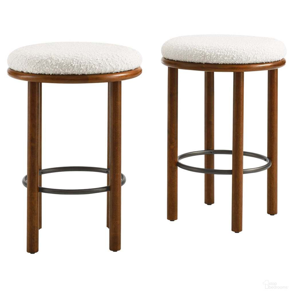 Fable Boucle Fabric Counter Stool Set of 2 In Walnut and Ivory