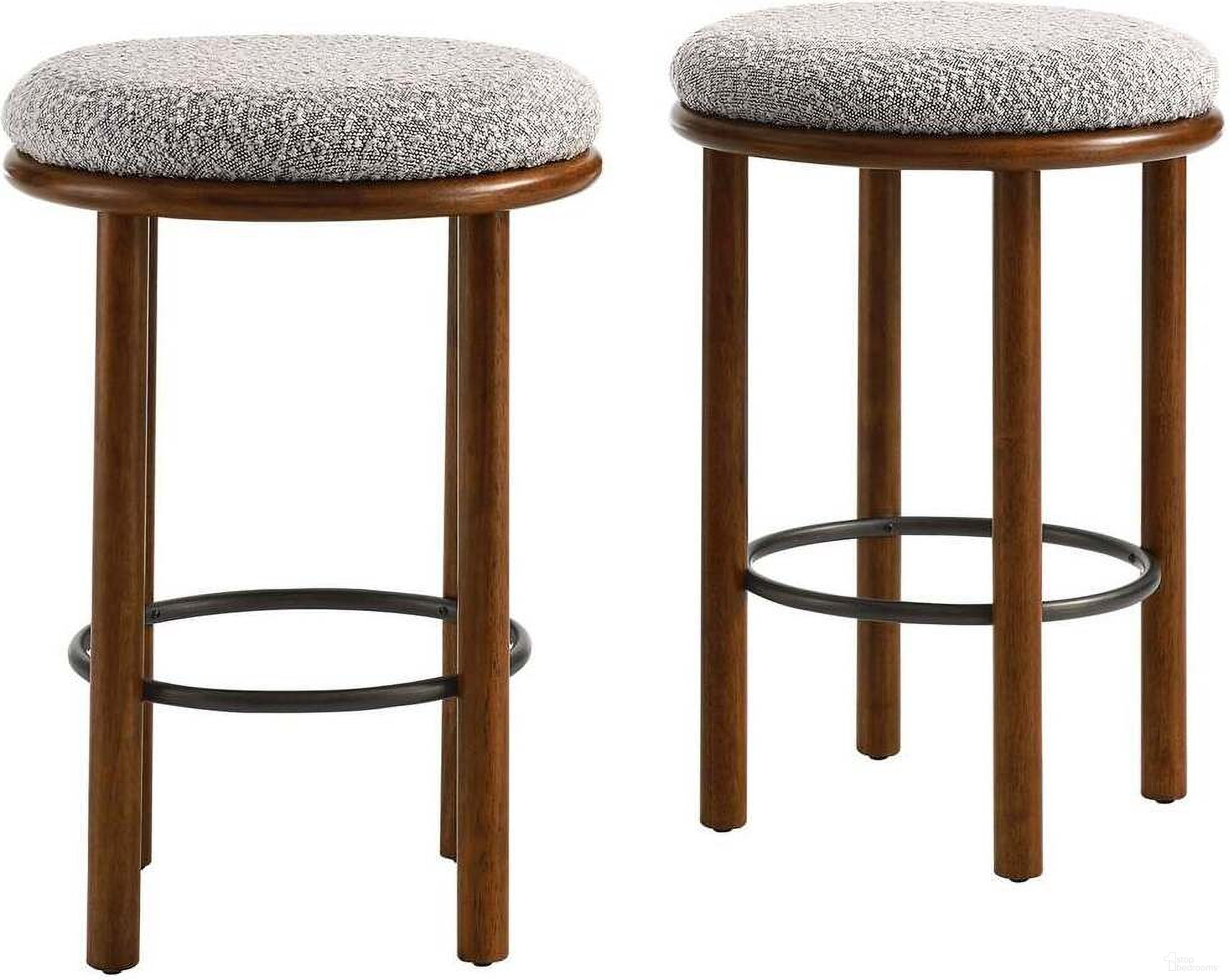Fable Boucle Fabric Counter Stool Set of 2 In Walnut and Taupe