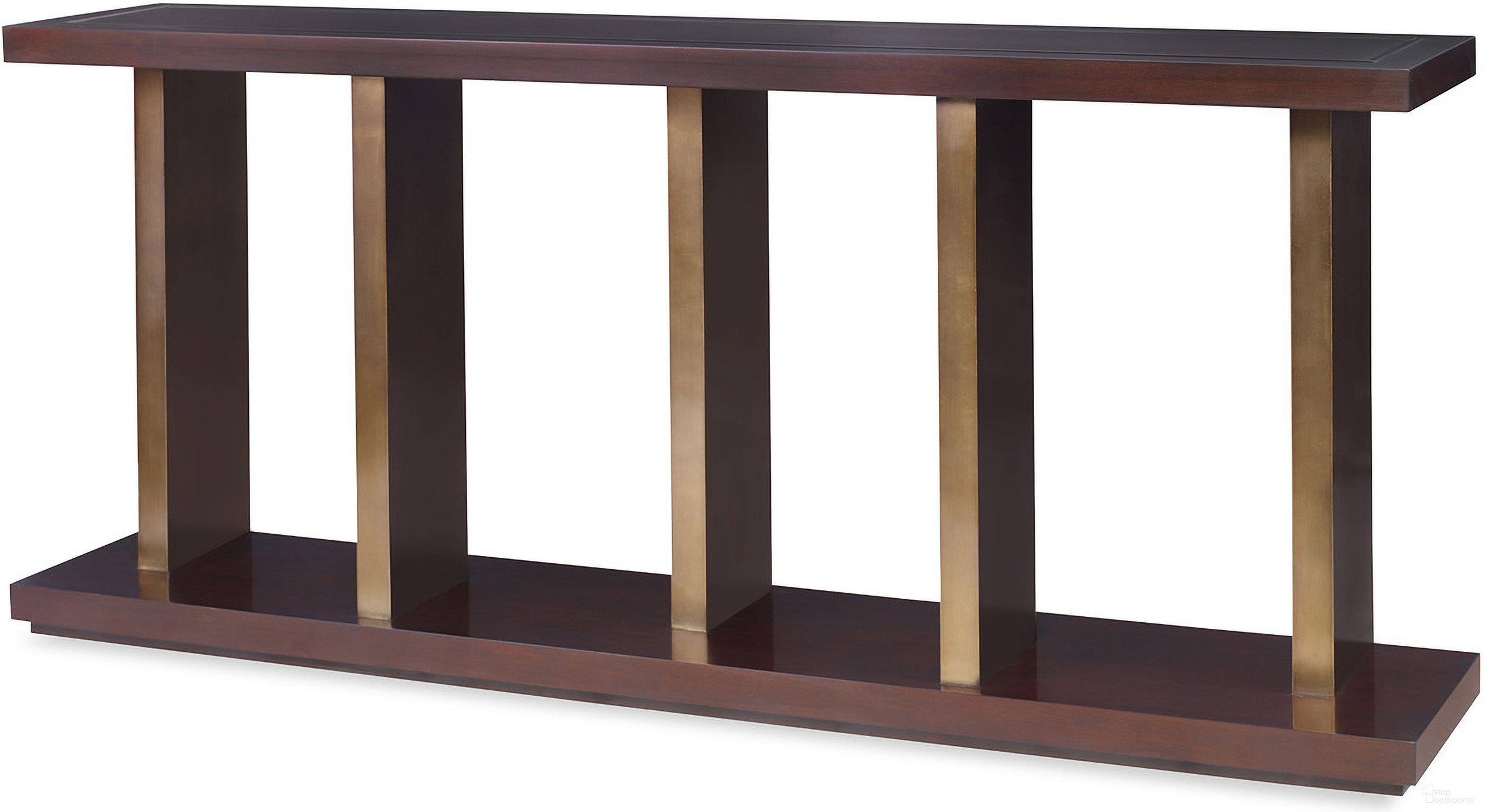 The appearance of Fable Console In Mahogany and Bronze designed by Maitland-Smith in the modern / contemporary interior design. This mahogany and bronze piece of furniture  was selected by 1StopBedrooms from Maitland Smith Collection to add a touch of cosiness and style into your home. Sku: HM1248N. Material: Mahogany.