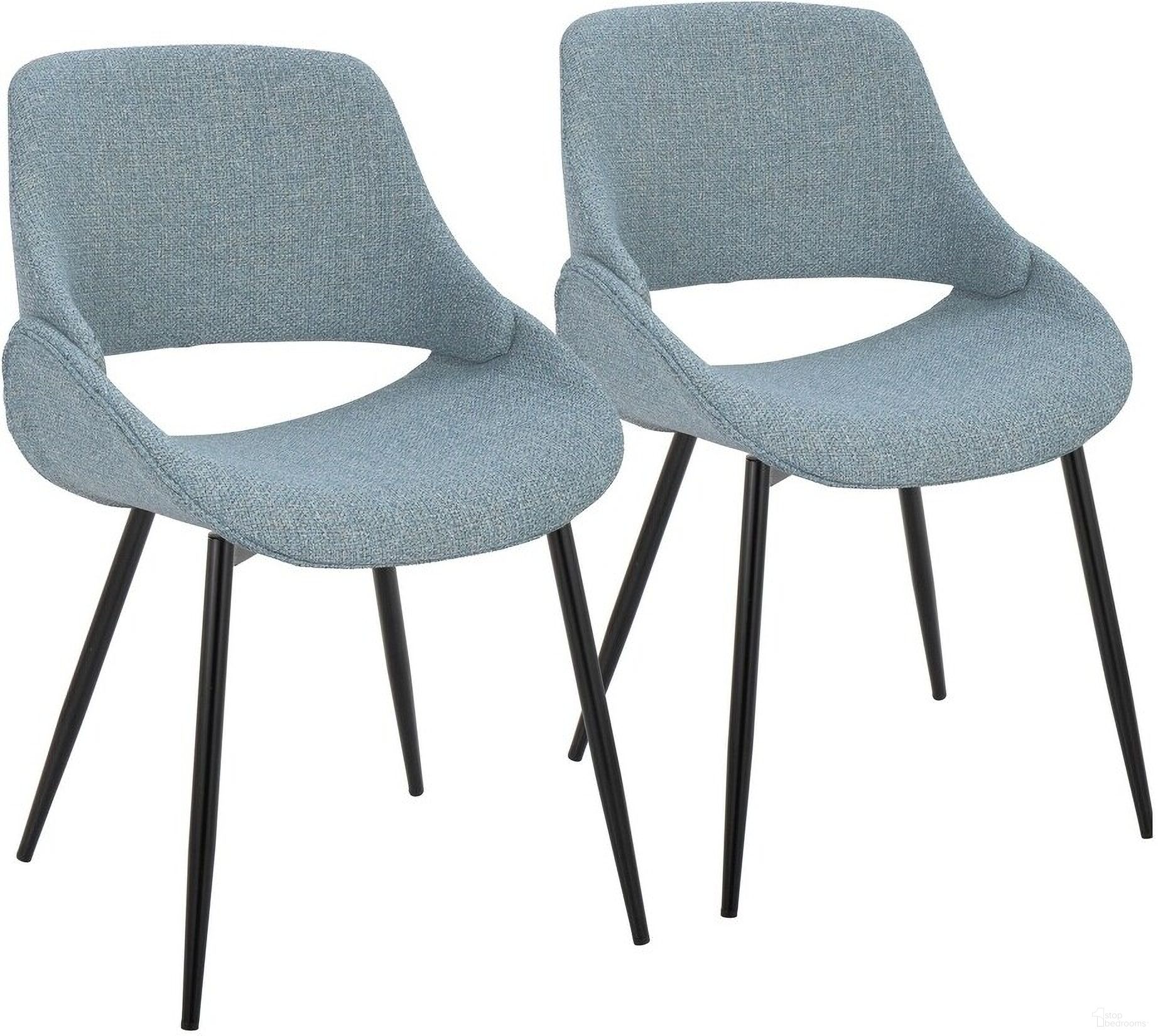 The appearance of Fabrico Chair Set of 2 In Blue Grey/Black designed by Lumisource in the transitional interior design. This blue grey piece of furniture was selected by 1StopBedrooms from Fabrizzi Collection to add a touch of cosiness and style into your home. Sku: CH-FABRICO-FBCO2 BKFBU2. Material: Metal. Chair Type: Side Chair.