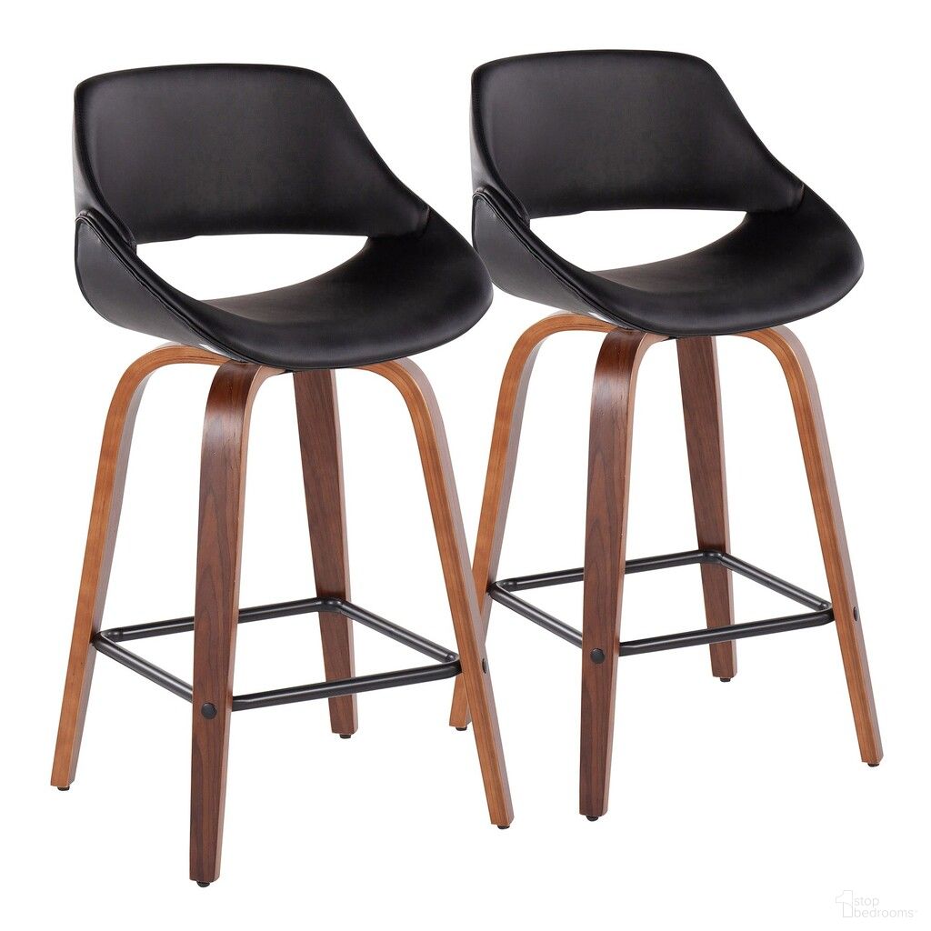 The appearance of Fabrico Fixed Height Counter Stool Set of 2 In Black designed by Lumisource in the transitional interior design. This black piece of furniture was selected by 1StopBedrooms from Fabrizzi Collection to add a touch of cosiness and style into your home. Sku: B26-FBCOPU-SWVX2 WLBK2. Material: Wood.