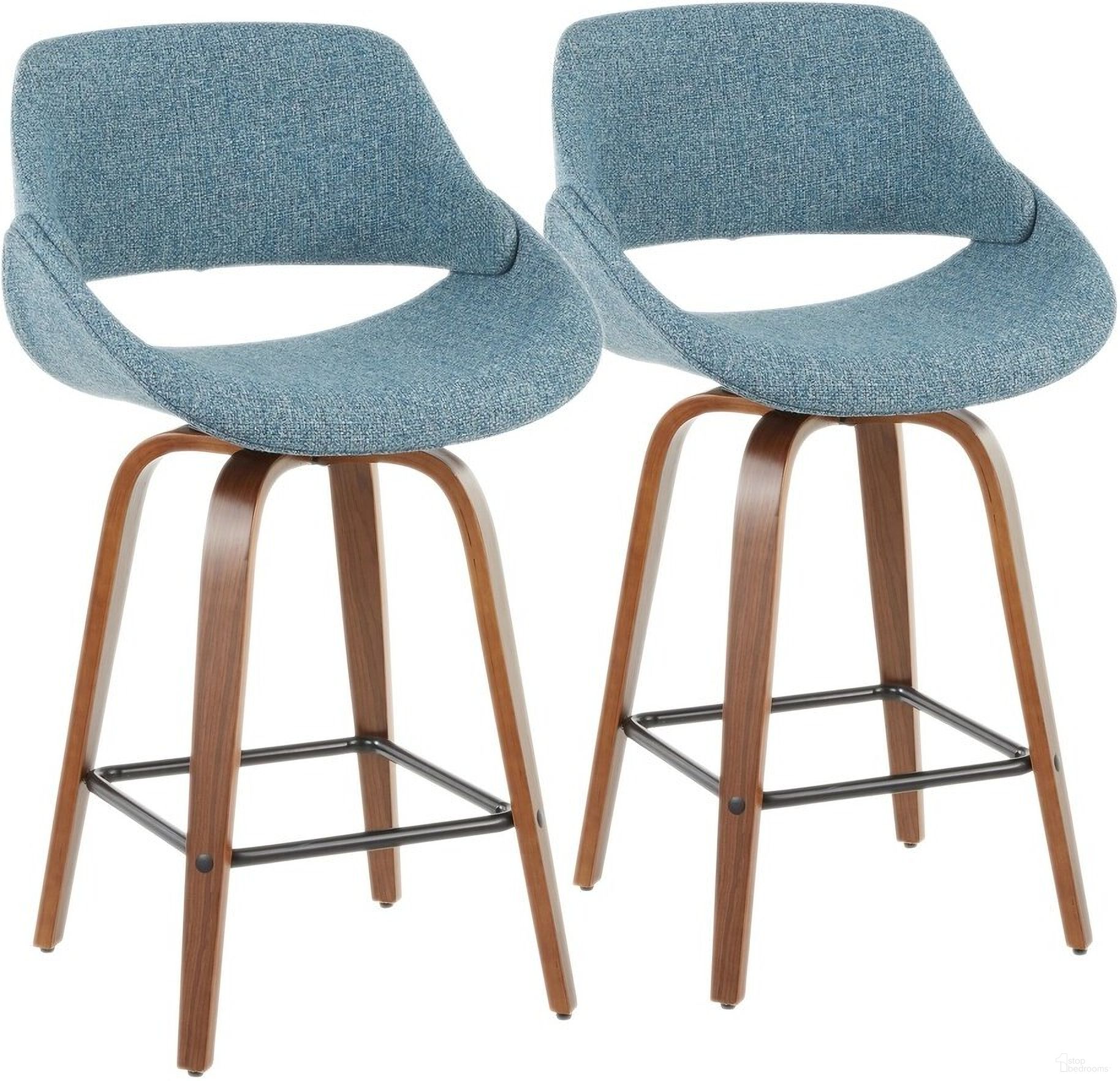 The appearance of Fabrico Counter Stool Set of 2 In Blue designed by Lumisource in the transitional interior design. This blue piece of furniture was selected by 1StopBedrooms from Fabrizzi Collection to add a touch of cosiness and style into your home. Sku: B26-FBCO2X WLBU2. Material: Wood.