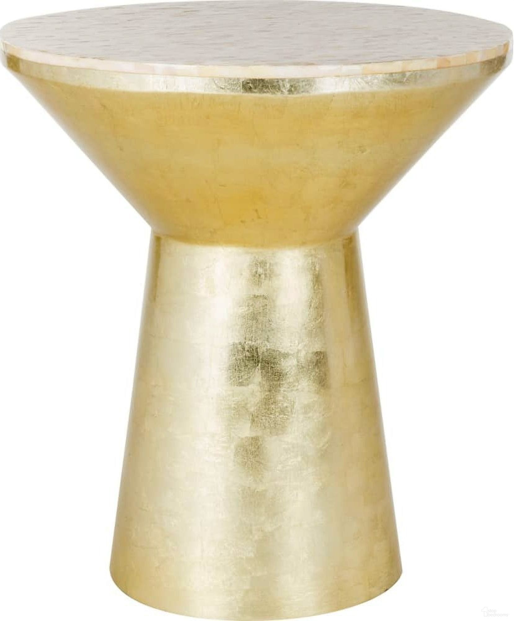 The appearance of Fae Pink Champagne/Gold Mosaic Top Round Side Table designed by Safavieh in the modern / contemporary interior design. This gold piece of furniture  was selected by 1StopBedrooms from Safavieh TRB Collection to add a touch of cosiness and style into your home. Sku: TRB1008A. Material: Wood.