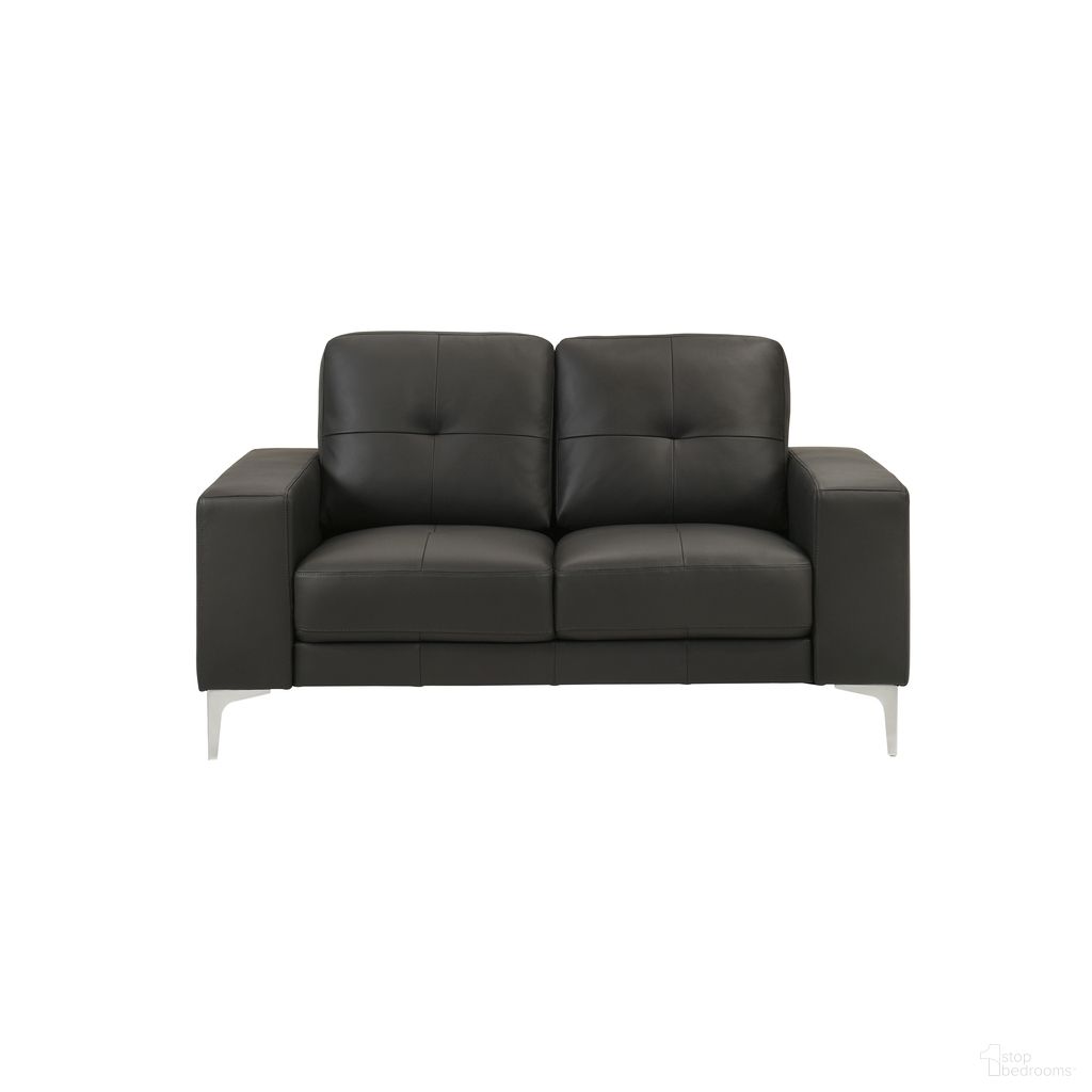 Faelin 58 Inch Top Grain Genuine Leather Loveseat with Tufted Back In Cola