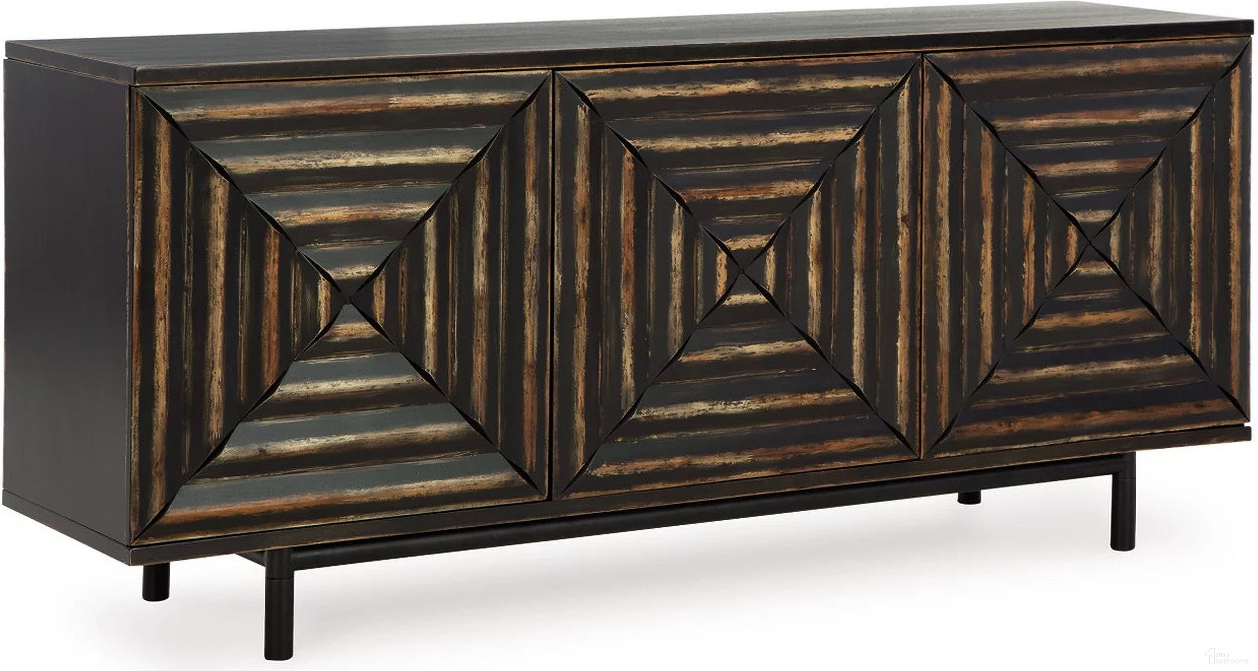 The appearance of Fair Ridge Accent Cabinet In Distressed Black designed by Signature Design by Ashley in the transitional interior design. This distressed black piece of furniture was selected by 1StopBedrooms from Fair Ridge Collection to add a touch of cosiness and style into your home. Sku: A4000573. Material: Wood.