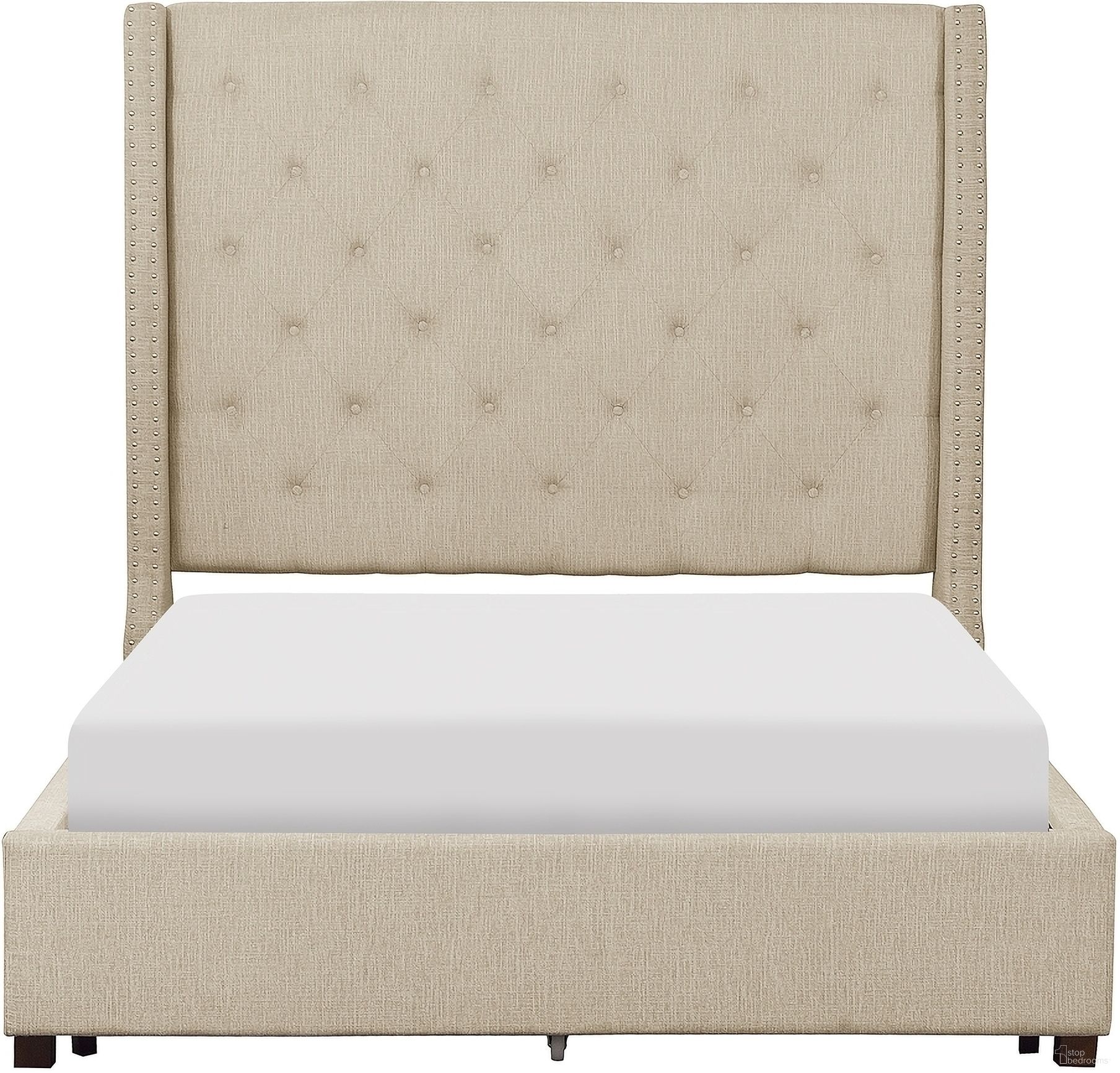 Fairborn California King Platform Bed with Storage Footboard In Beige